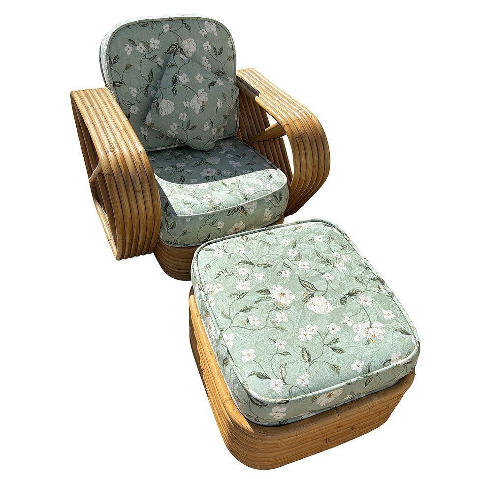 Rattan Mid-century Six-Strand Square Pretzel Sofa & Lounge Chair Livingroom Set For Sale 2