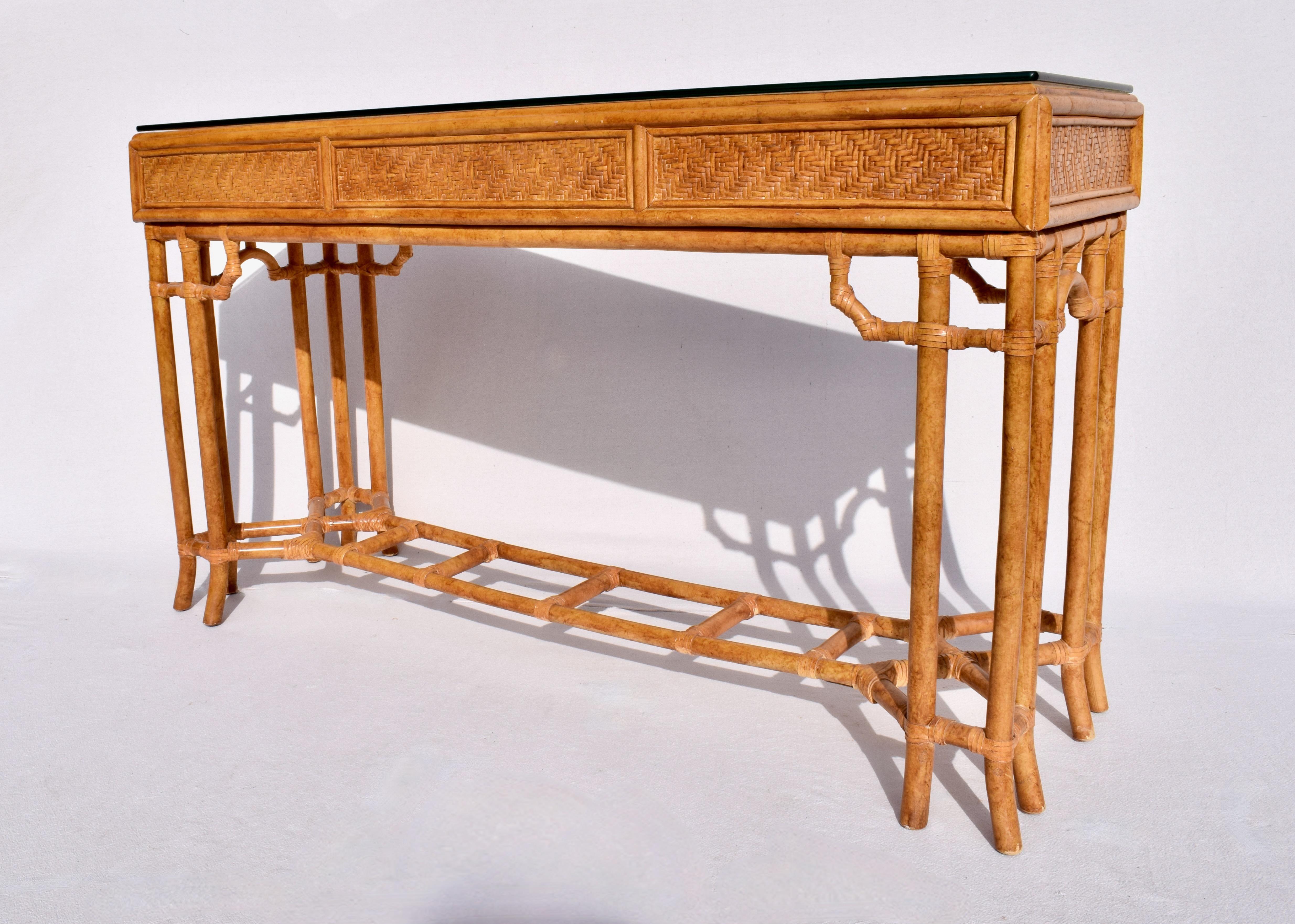 Rattan Midcentury British Colonial Campaign Style Console 3
