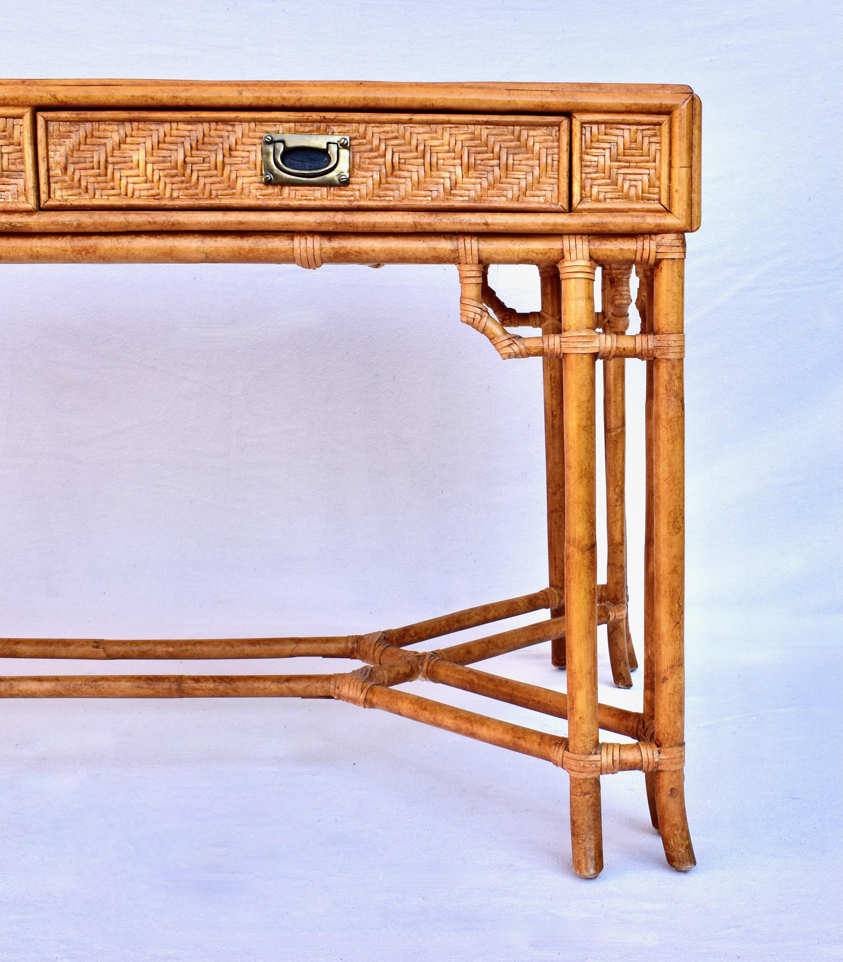 Rattan Midcentury British Colonial Campaign Style Desk 2