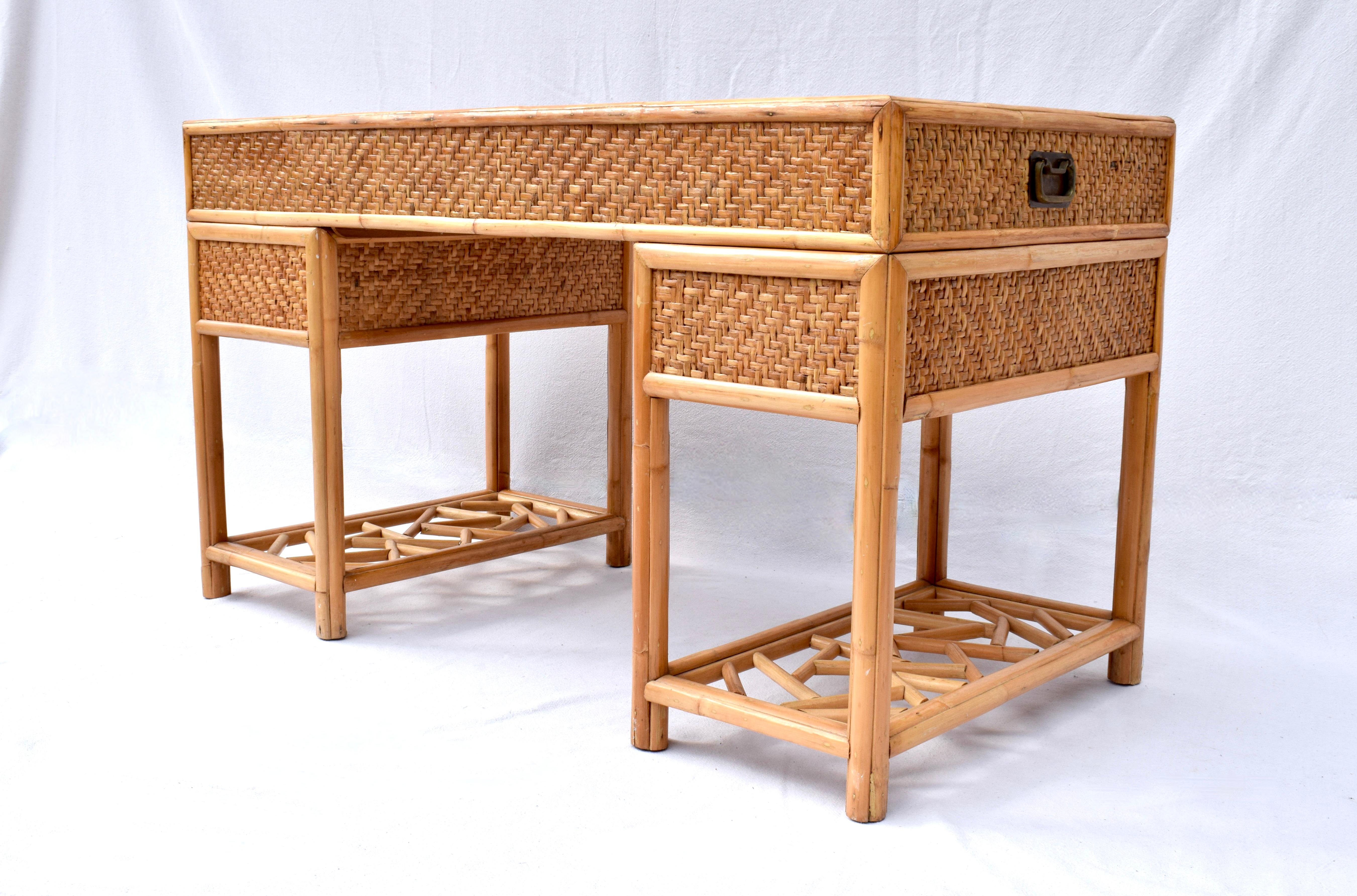 Rattan Midcentury British Colonial Campaign Style Desk 5