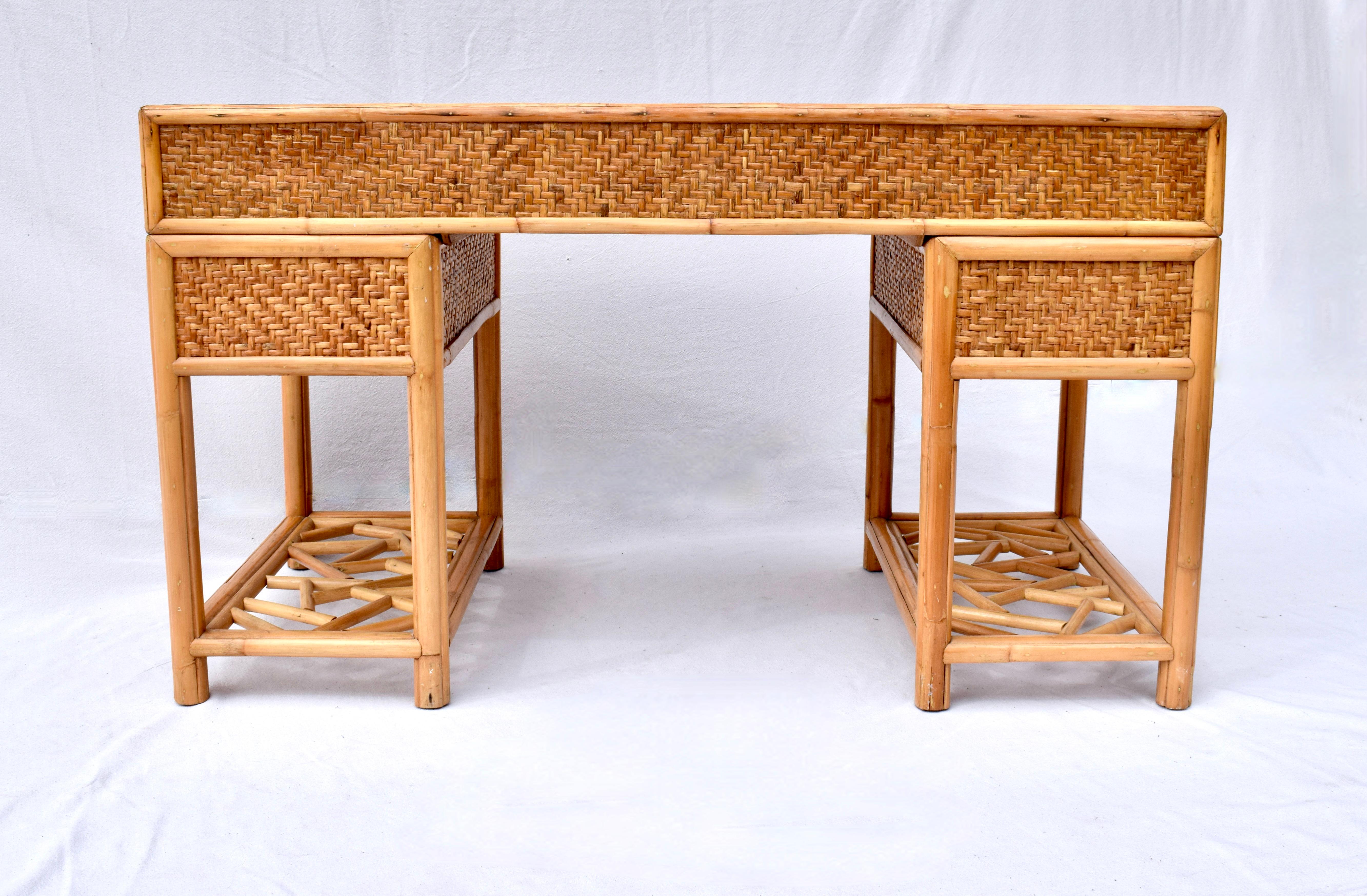 Rattan Midcentury British Colonial Campaign Style Desk 6