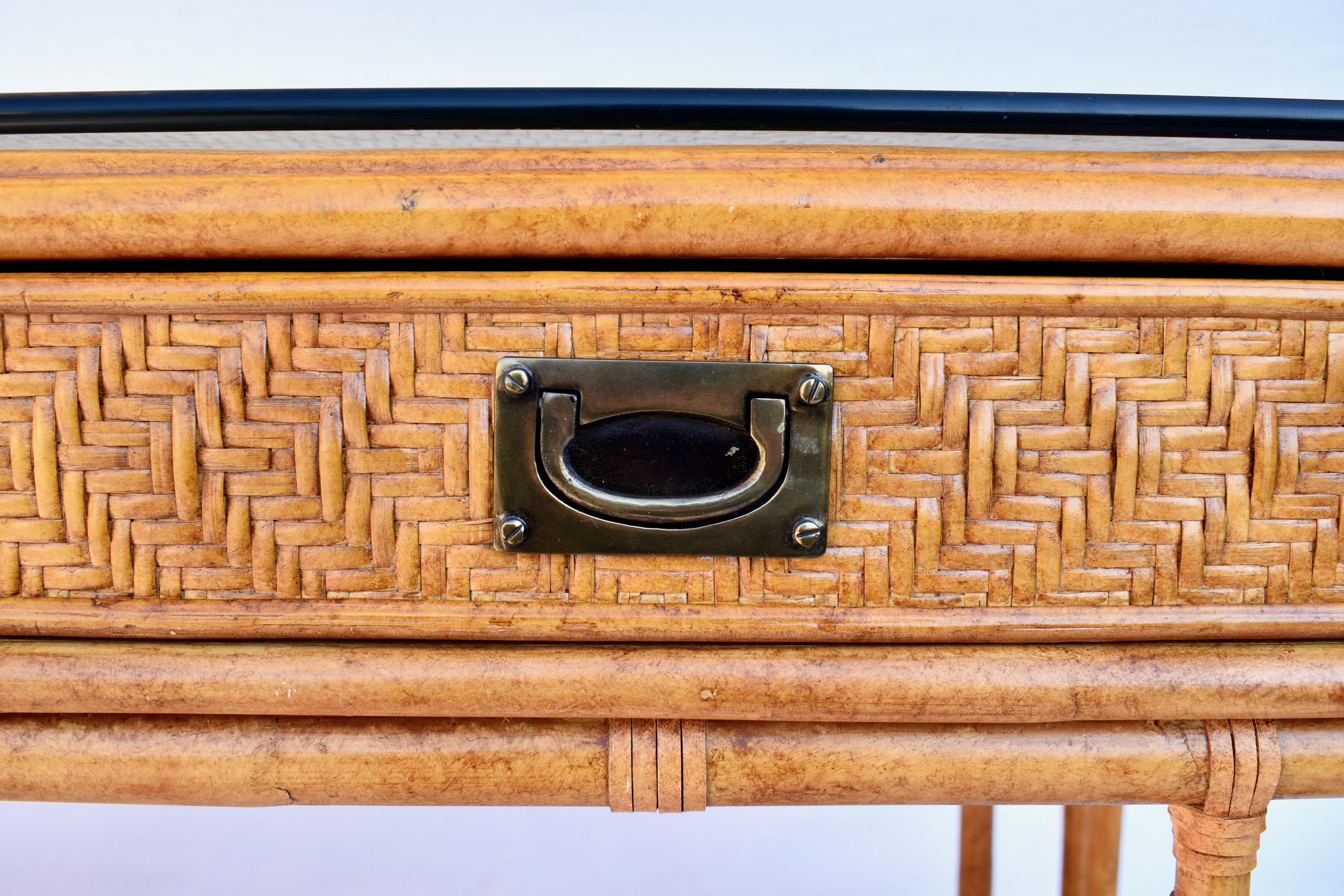 Rattan Midcentury British Colonial Campaign Style Desk 4