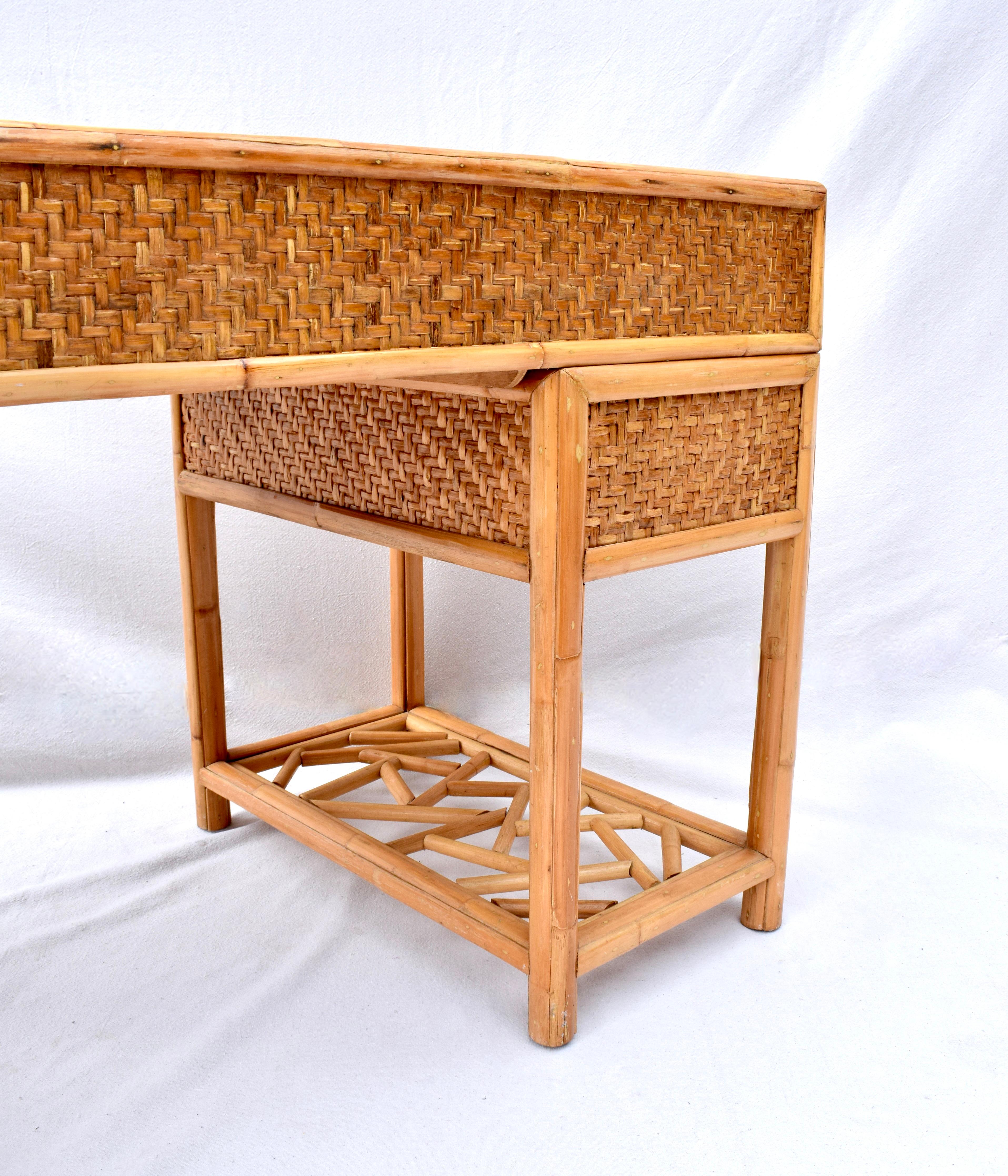Rattan Midcentury British Colonial Campaign Style Desk 7