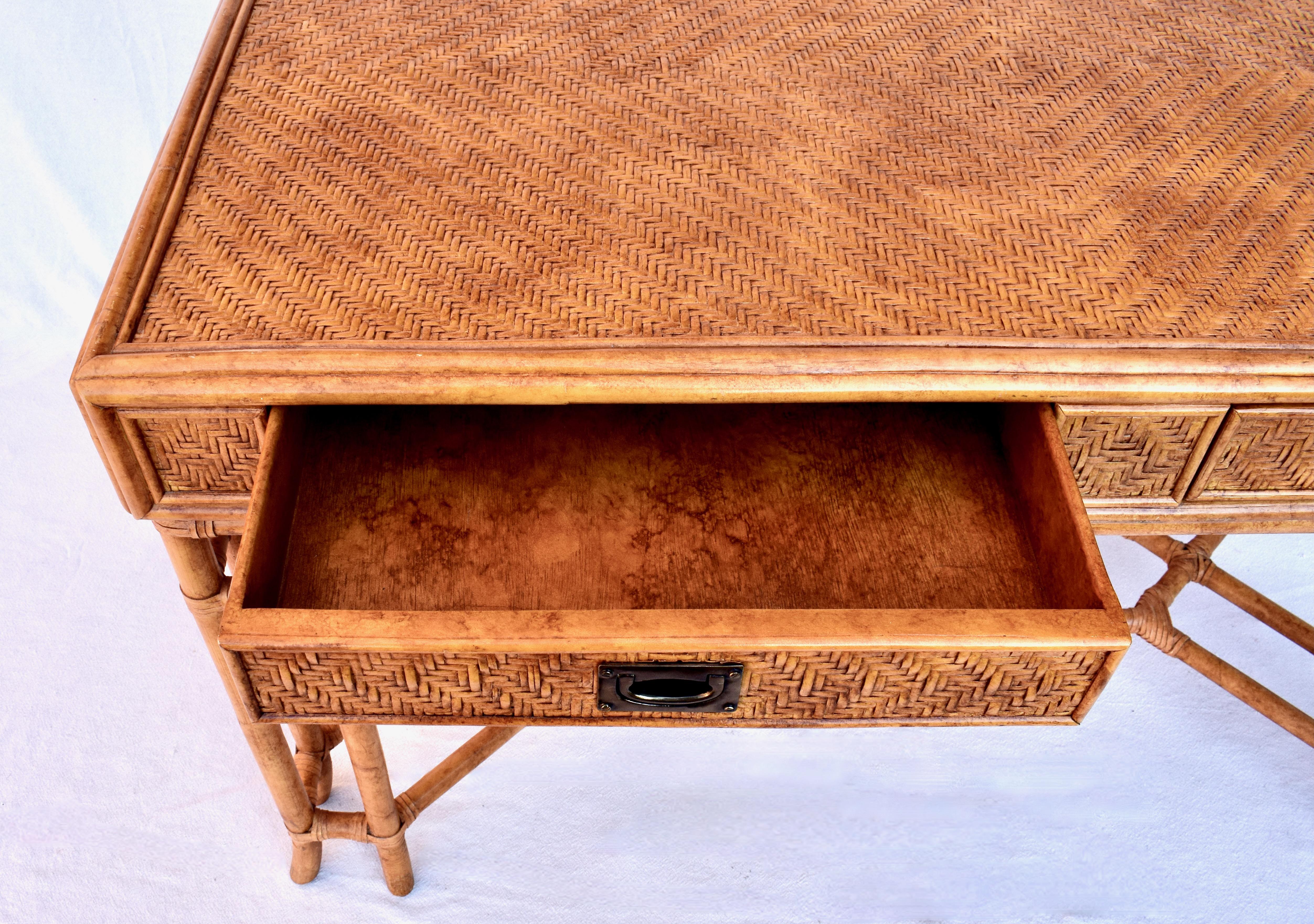 Rattan Midcentury British Colonial Campaign Style Desk 5