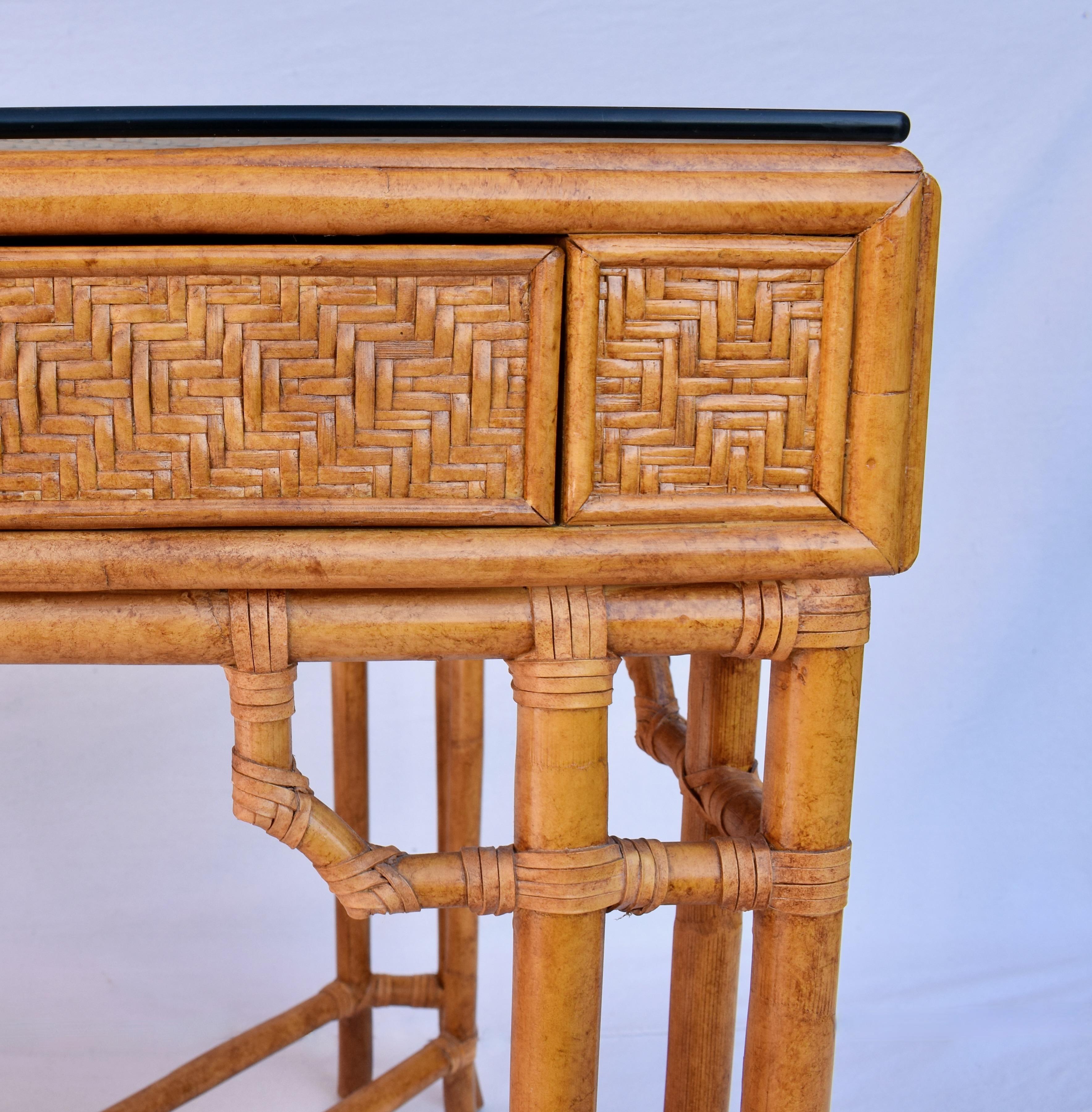Rattan Midcentury British Colonial Campaign Style Desk 7