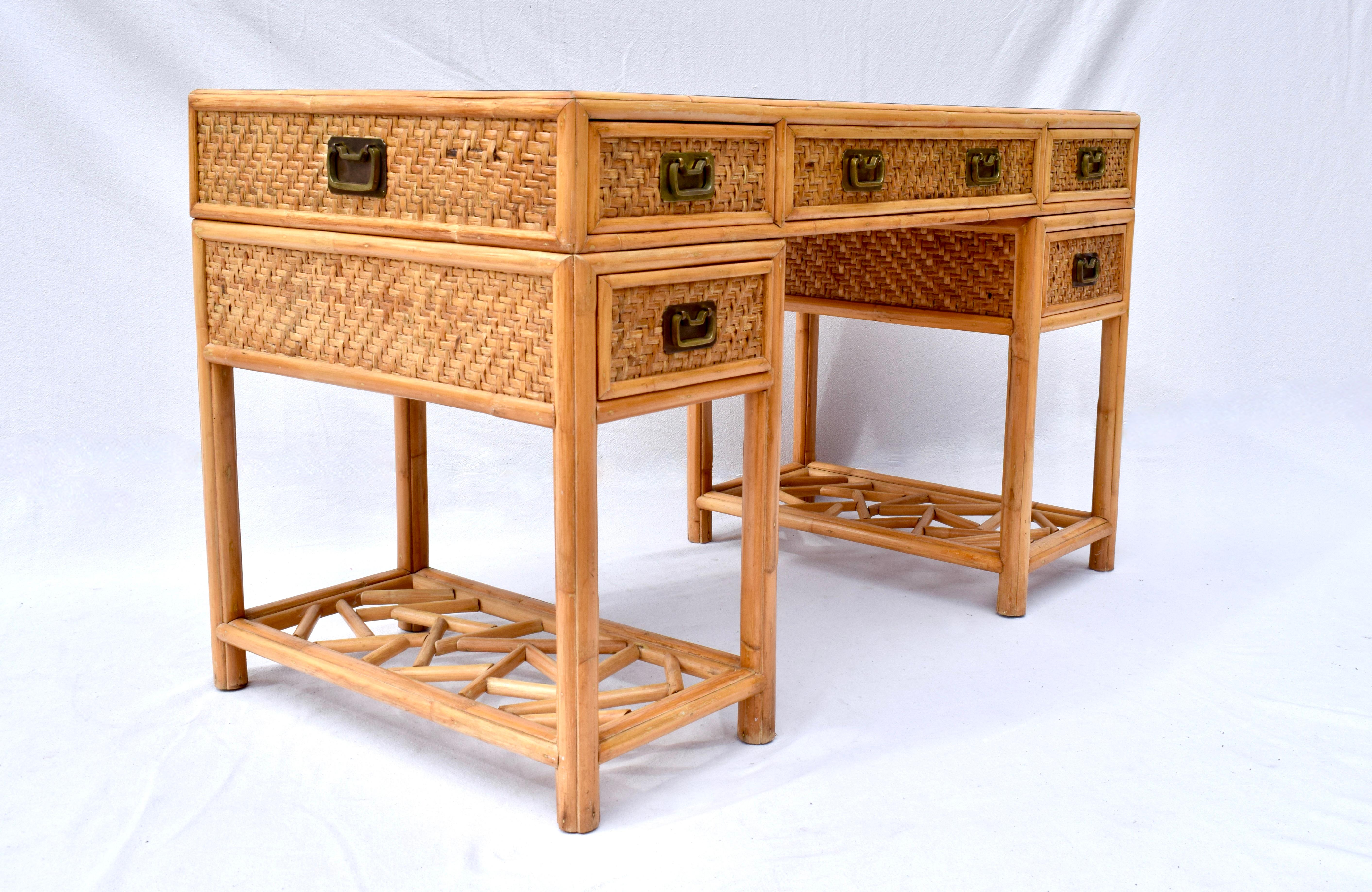 Rattan Midcentury British Colonial Campaign Style Desk 1