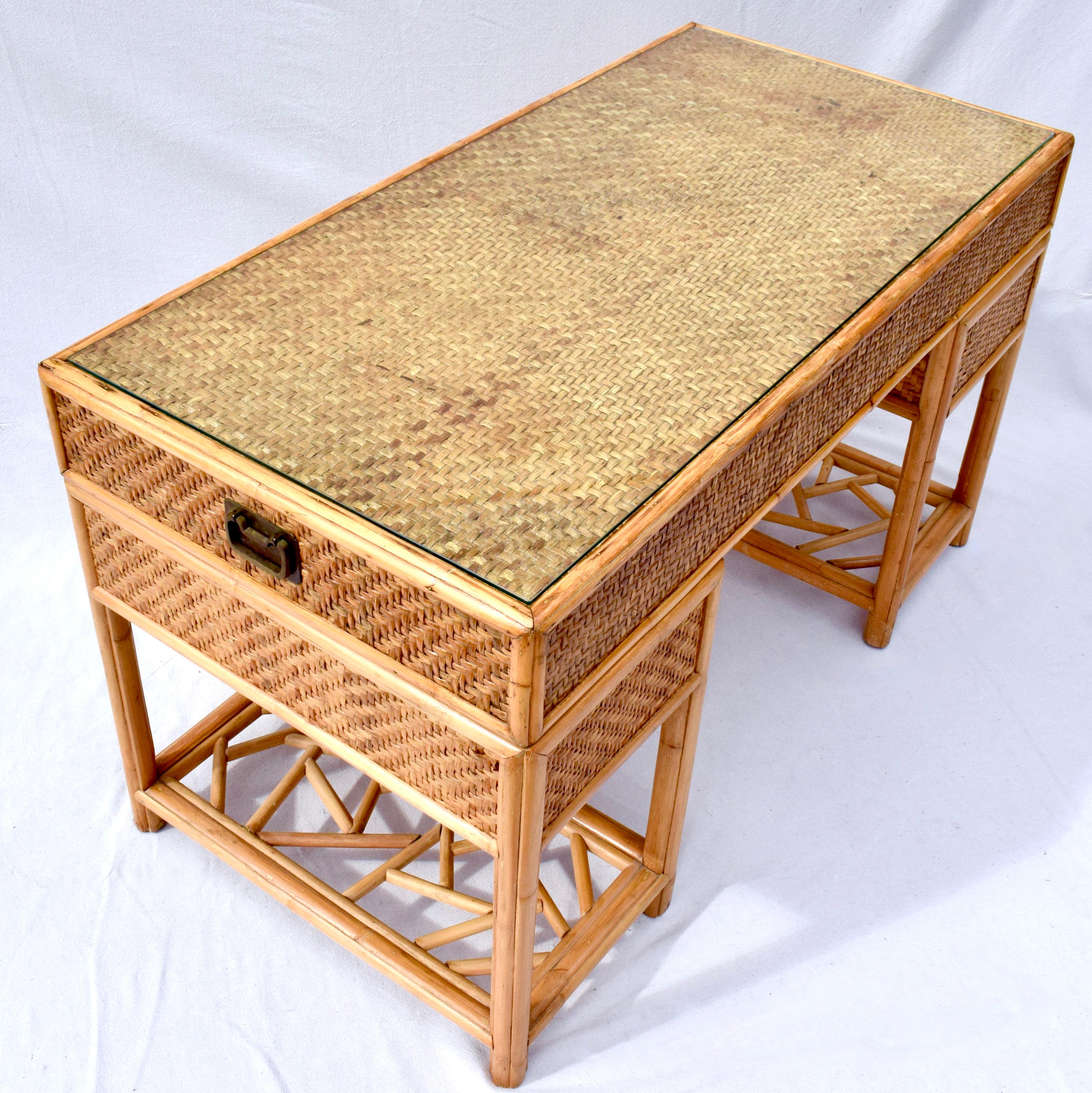 Rattan Midcentury British Colonial Campaign Style Desk 2
