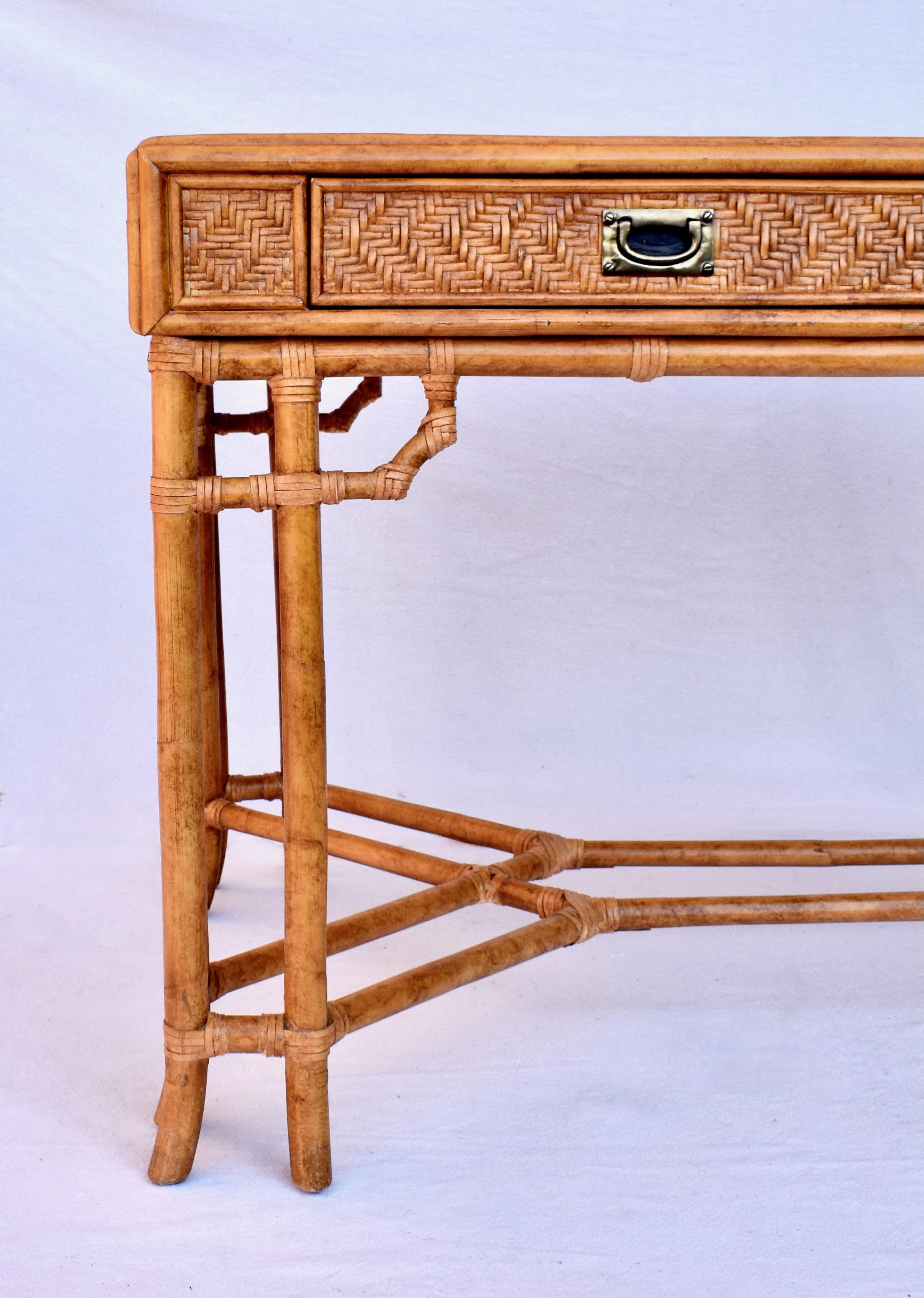 Brass Rattan Midcentury British Colonial Campaign Style Desk