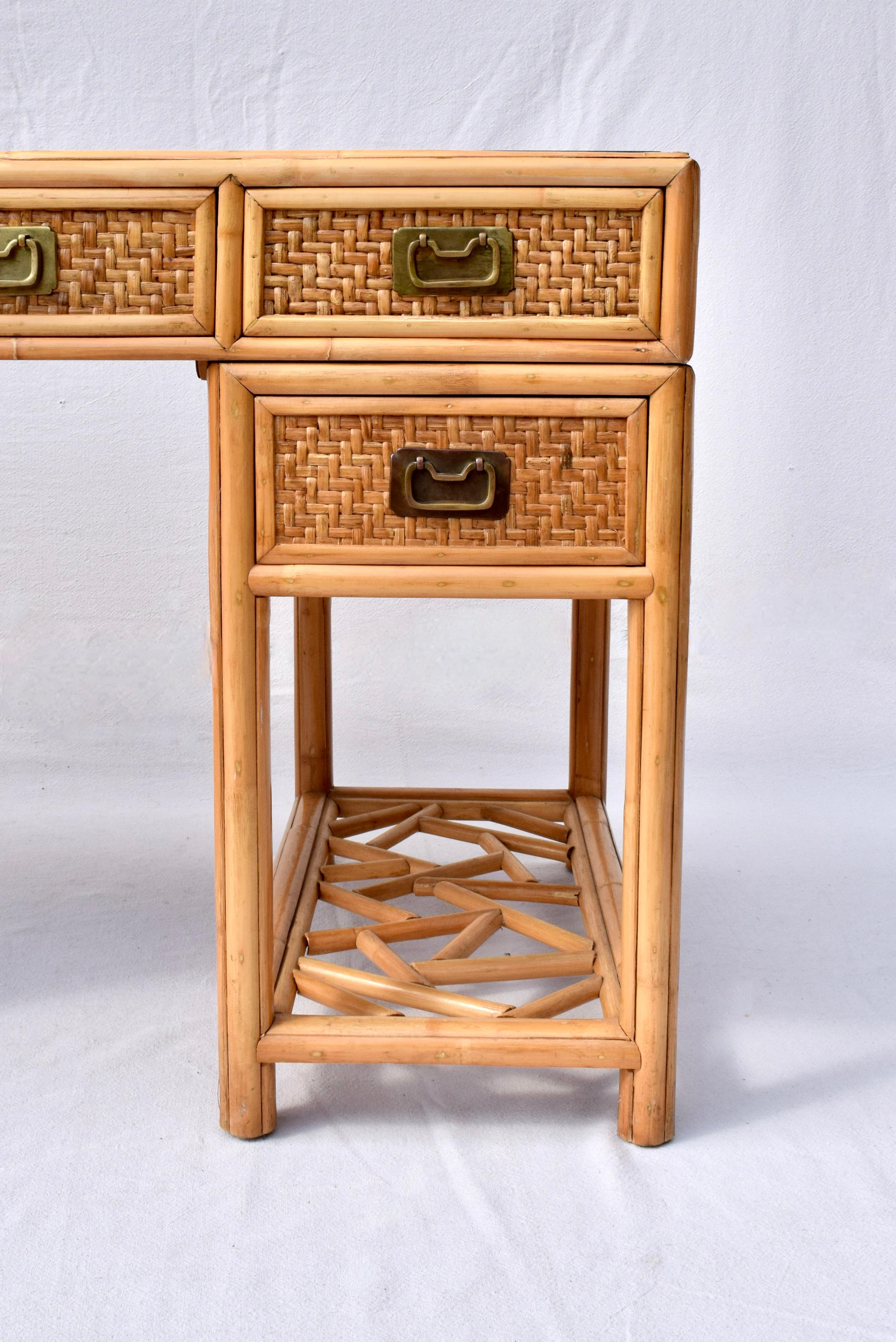Rattan Midcentury British Colonial Campaign Style Desk 3