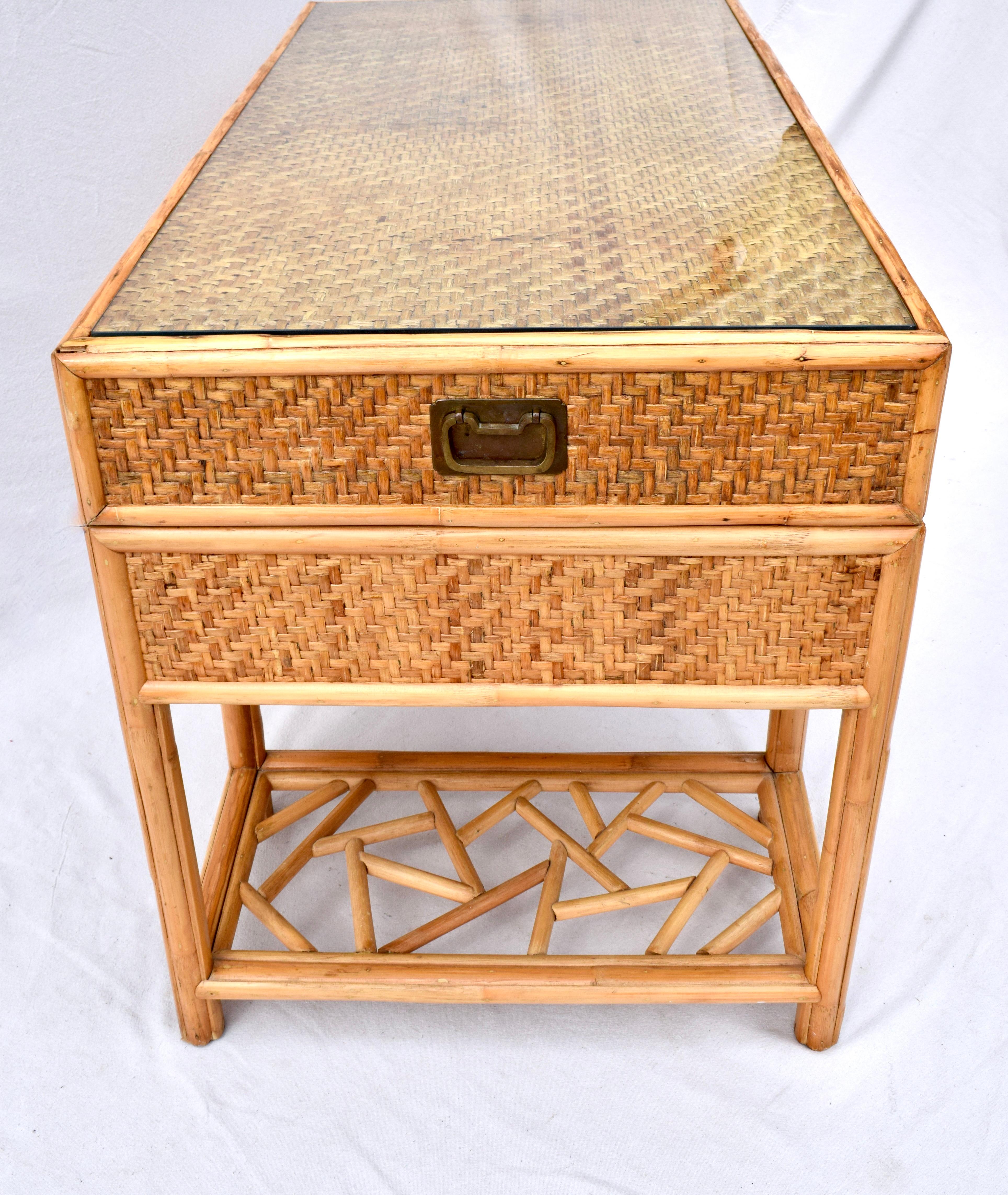 Rattan Midcentury British Colonial Campaign Style Desk 4