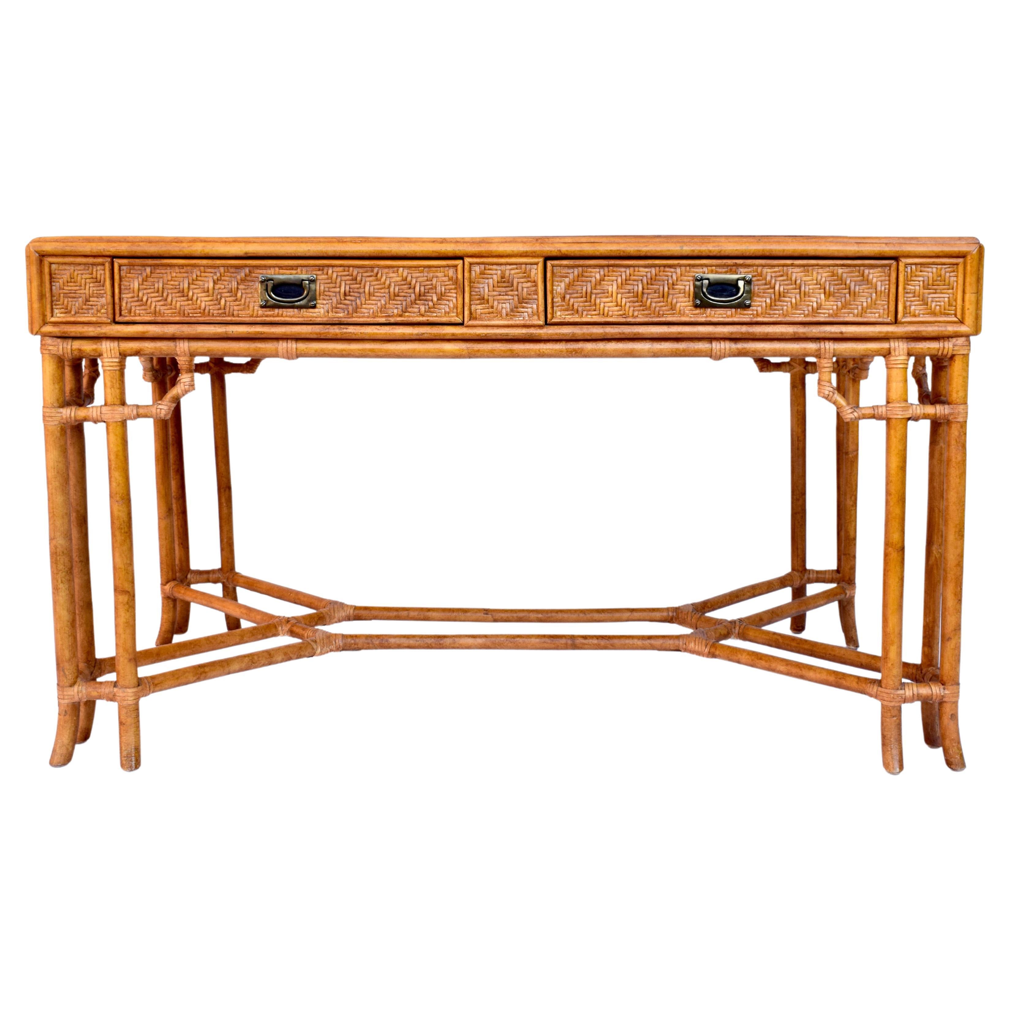 Rattan Midcentury British Colonial Campaign Style Desk