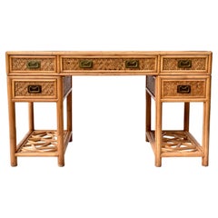 Rattan Midcentury British Colonial Campaign Style Desk