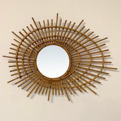Rattan Midcentury French Riviera Wall Mirror, circa 1960, France.