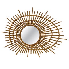 Rattan Midcentury French Riviera Wall Mirror, circa 1960, France.