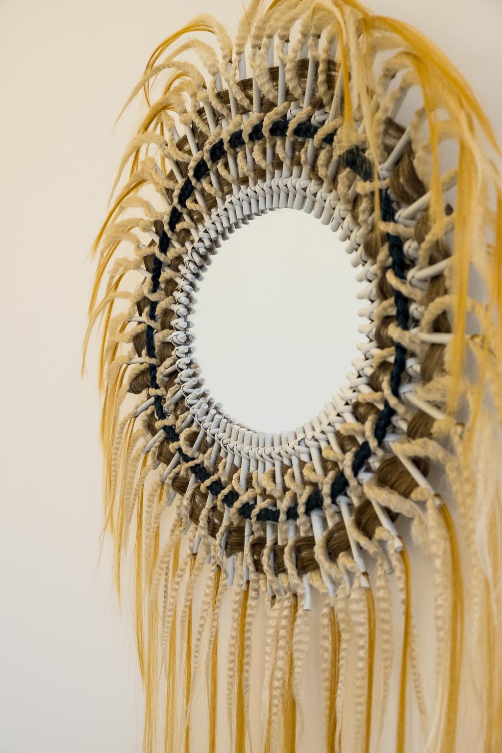 Contemporary Rattan Mirror and Synthetic Fibers, Unique Pieces Directed, Art Modern