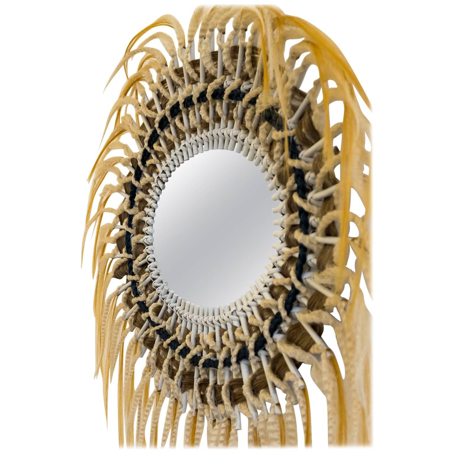 Rattan Mirror and Synthetic Fibers, Unique Pieces Directed, Art Modern