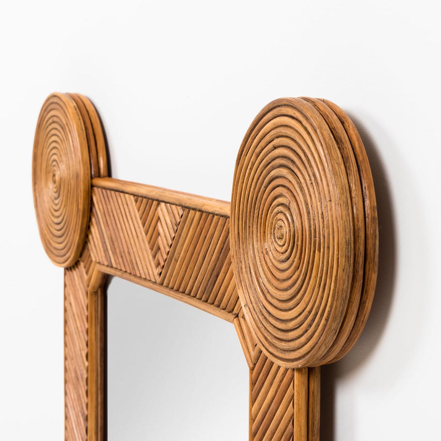 Fatto a mano Specchio in rattan di Rene His in vendita