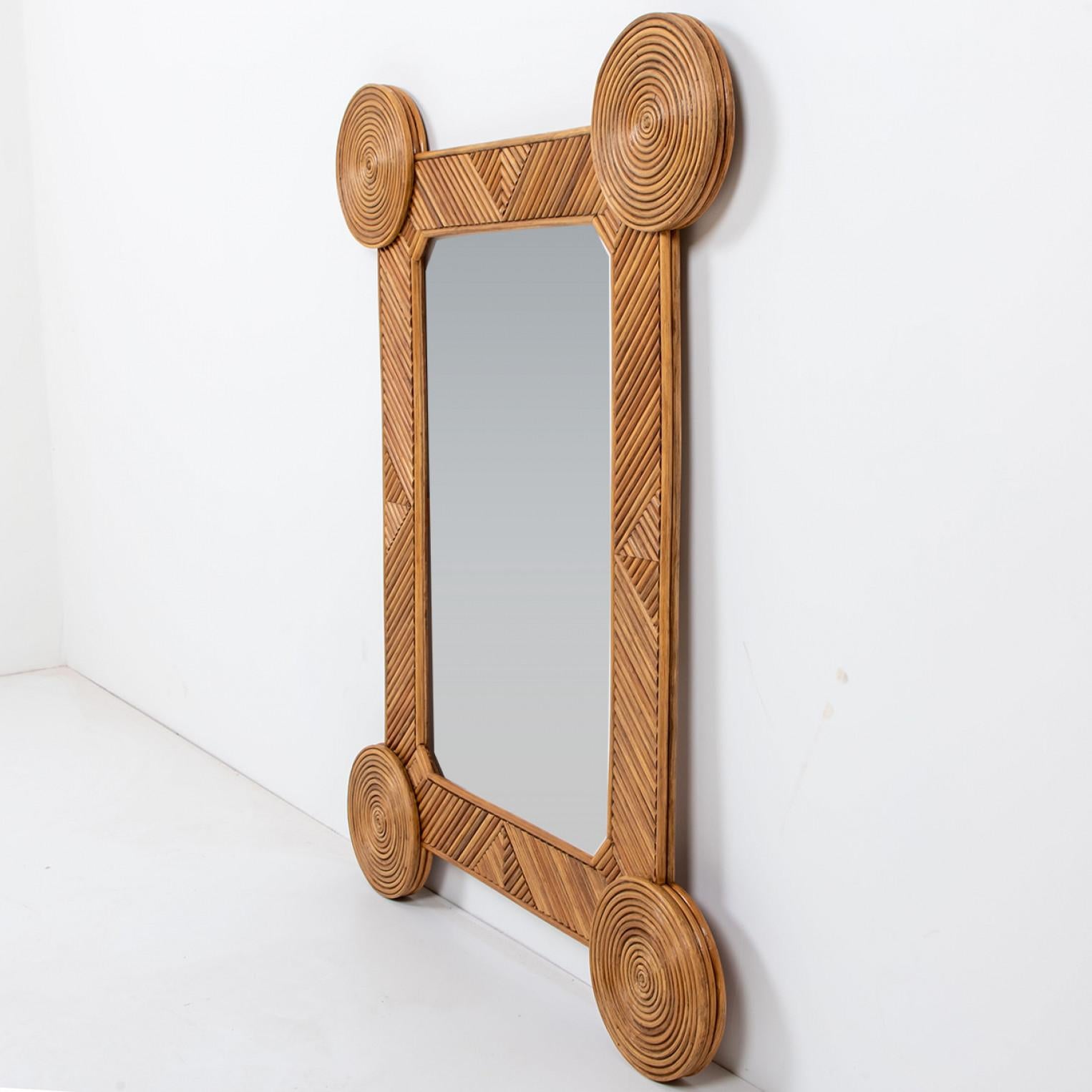 Rattan Mirror by Rene Houben In Distressed Condition For Sale In Rijssen, NL
