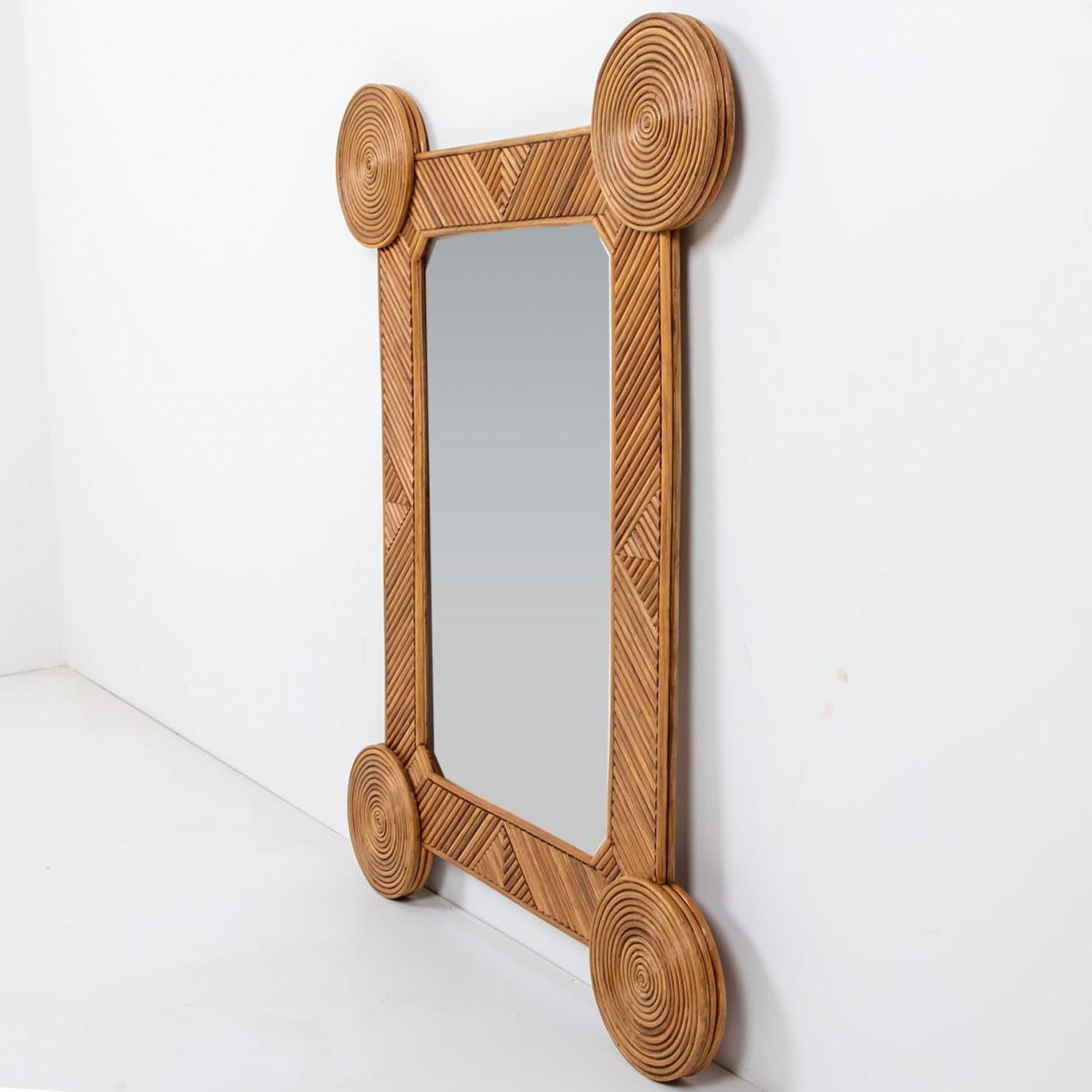 Rattan Mirror by Rene Houben In condizioni deteriorate in vendita a Rijssen, NL