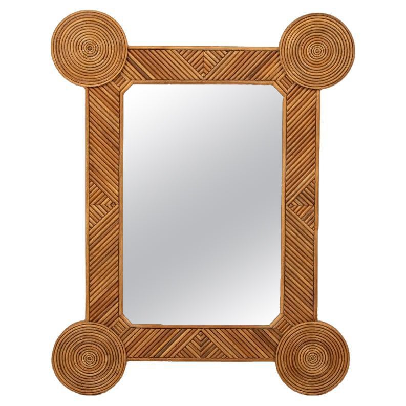 Specchio in rattan di Rene His in vendita