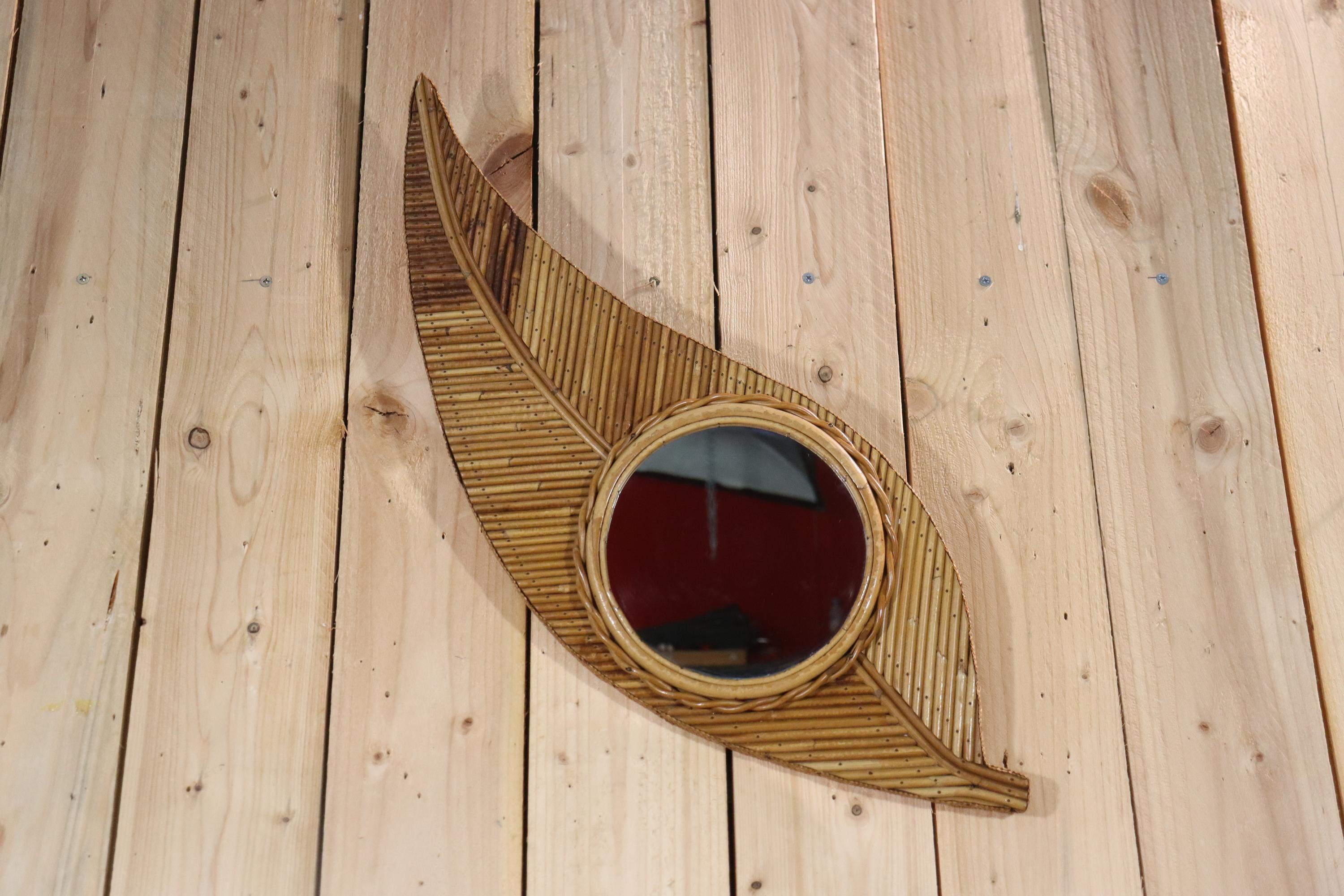 Bohemian Rattan mirror by Vivaï del Sud, 1970 For Sale
