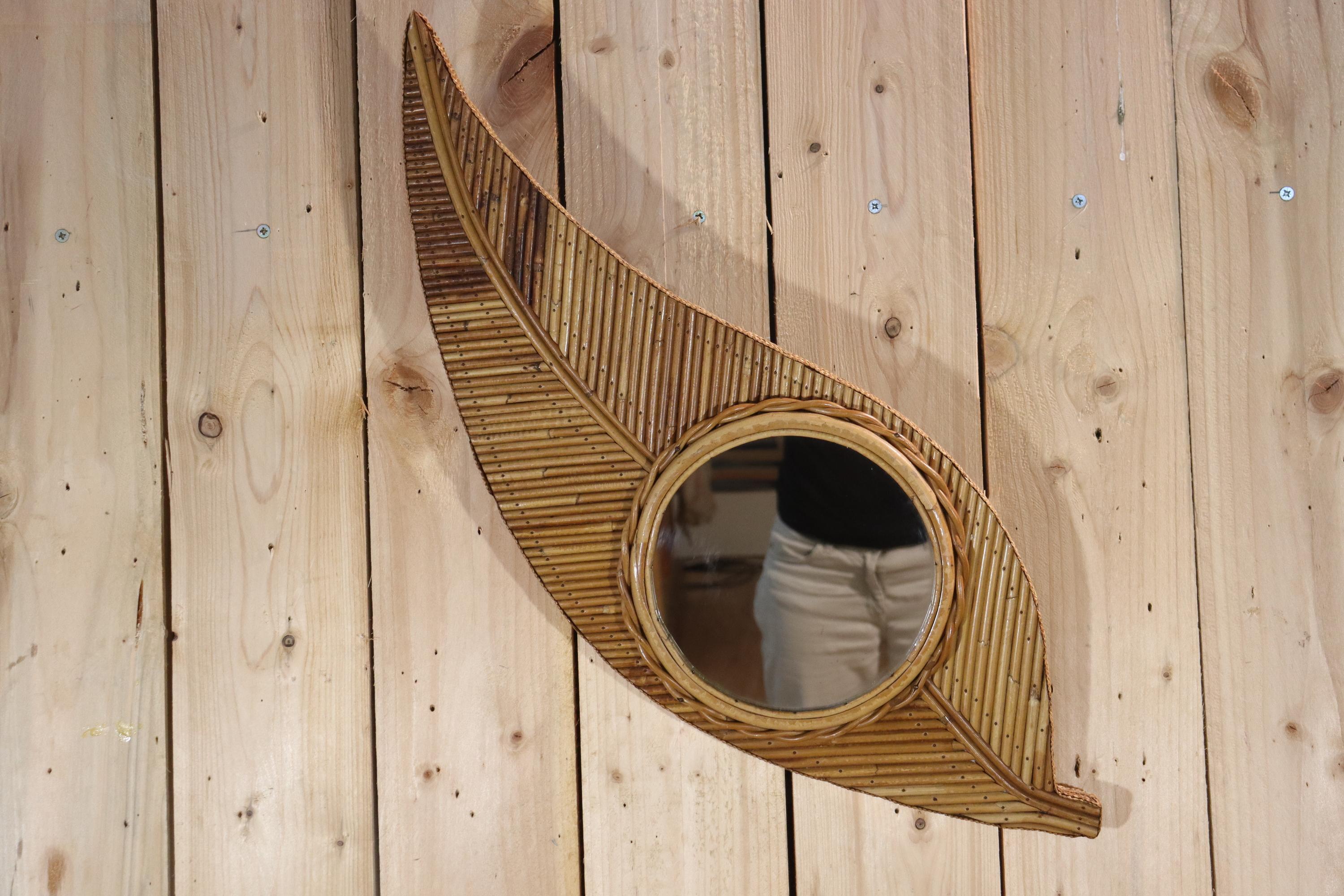 Italian Rattan mirror by Vivaï del Sud, 1970 For Sale