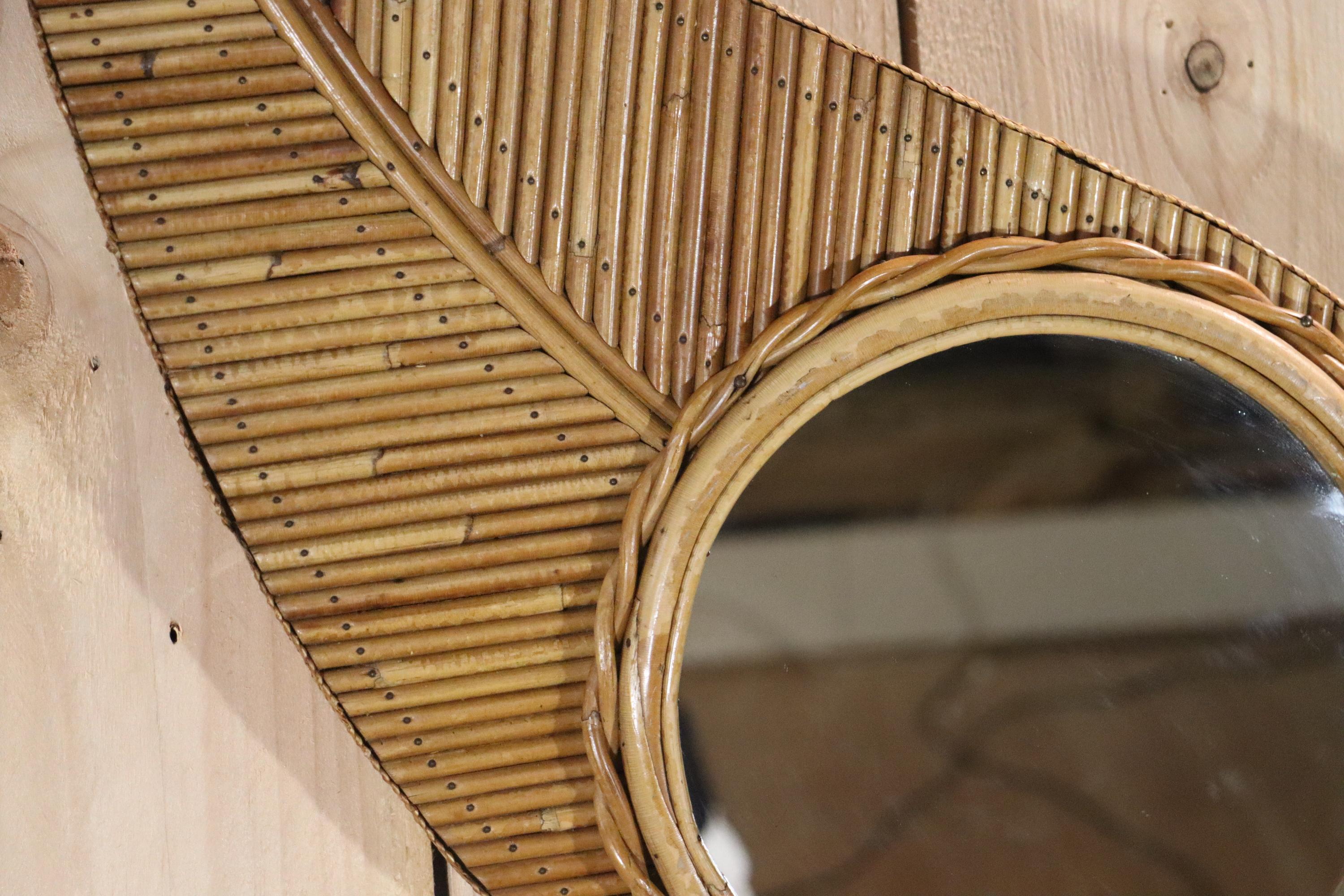 20th Century Rattan mirror by Vivaï del Sud, 1970 For Sale