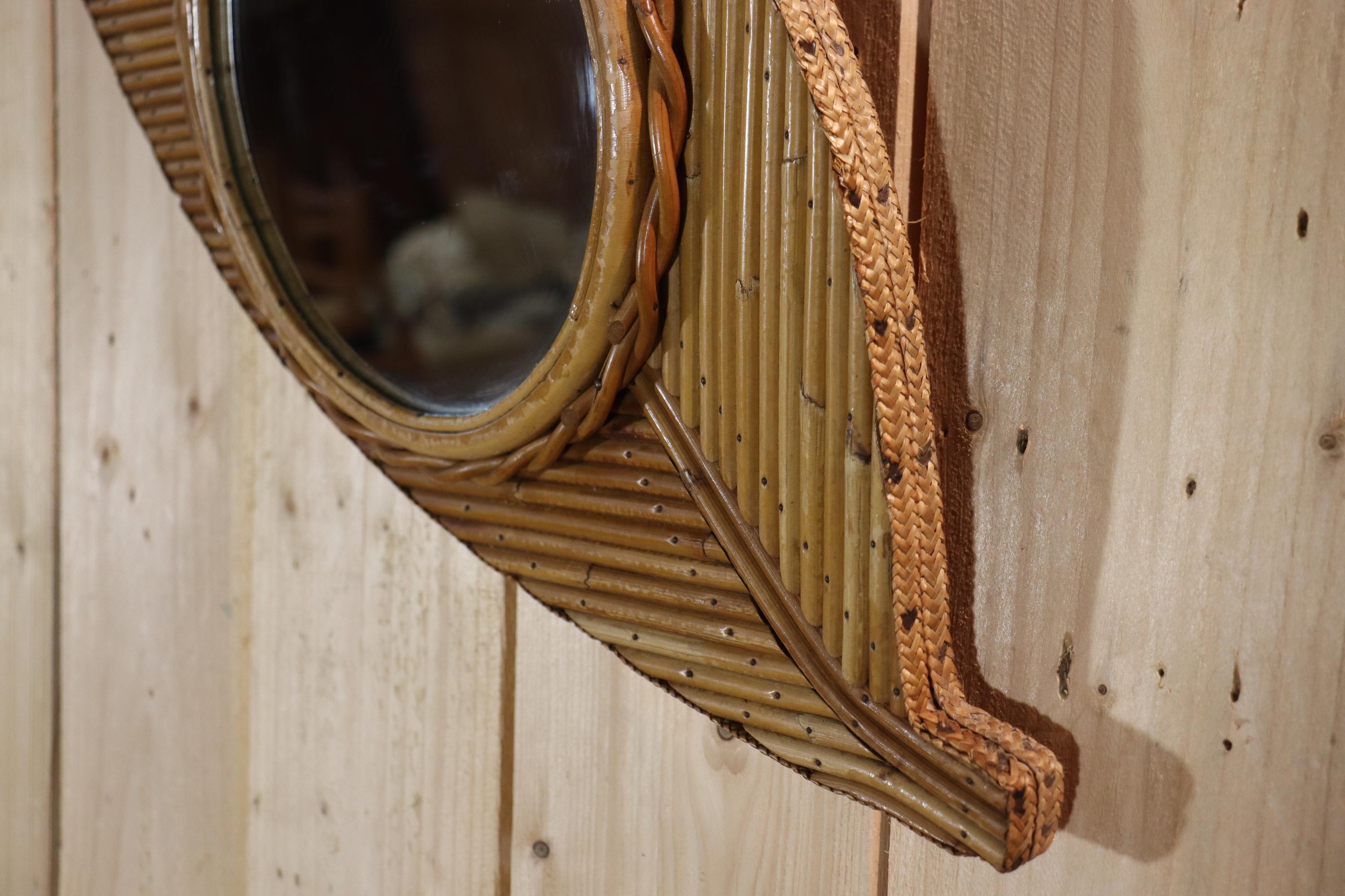 Rattan mirror by Vivaï del Sud, 1970 For Sale 1