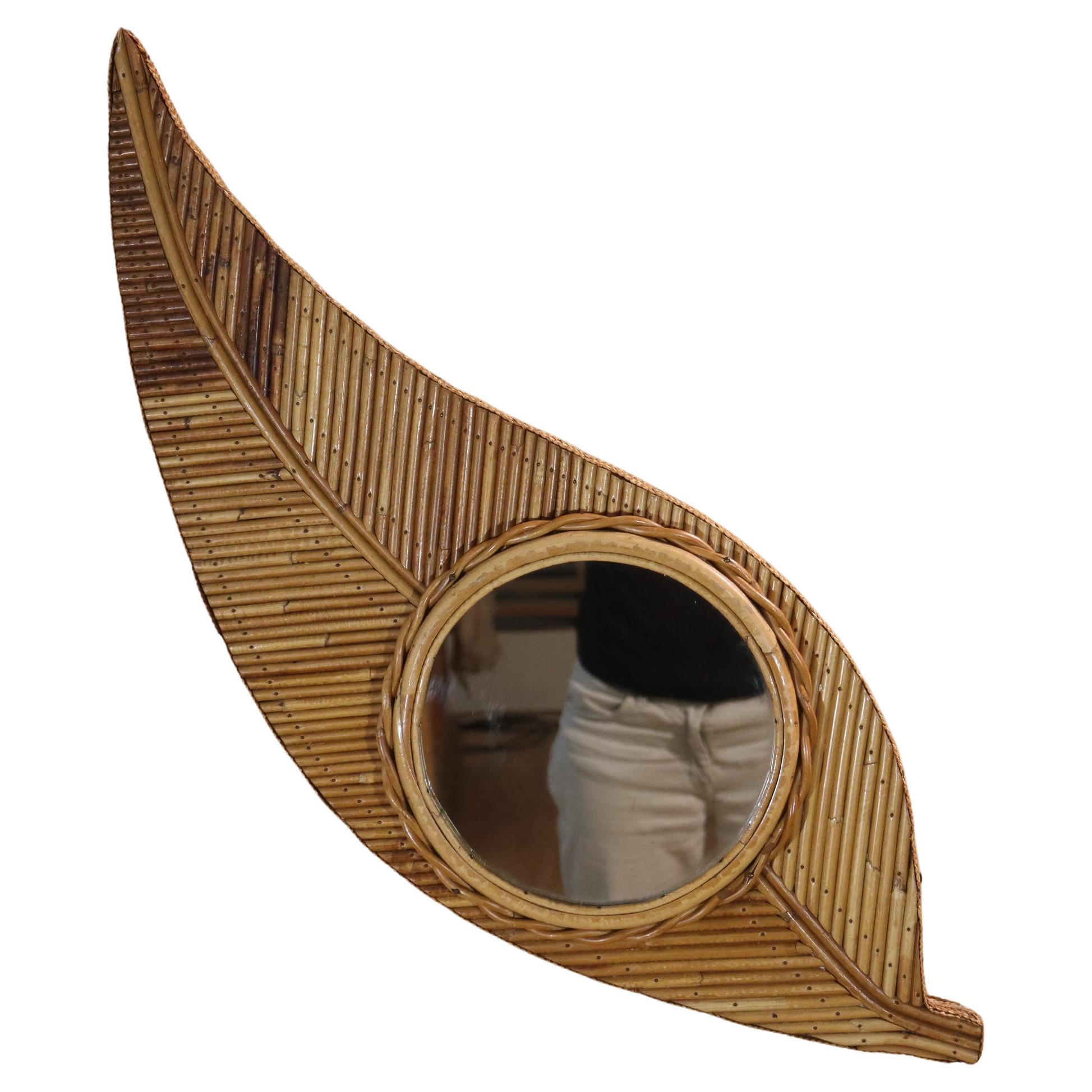 Rattan mirror by Vivaï del Sud, 1970 For Sale