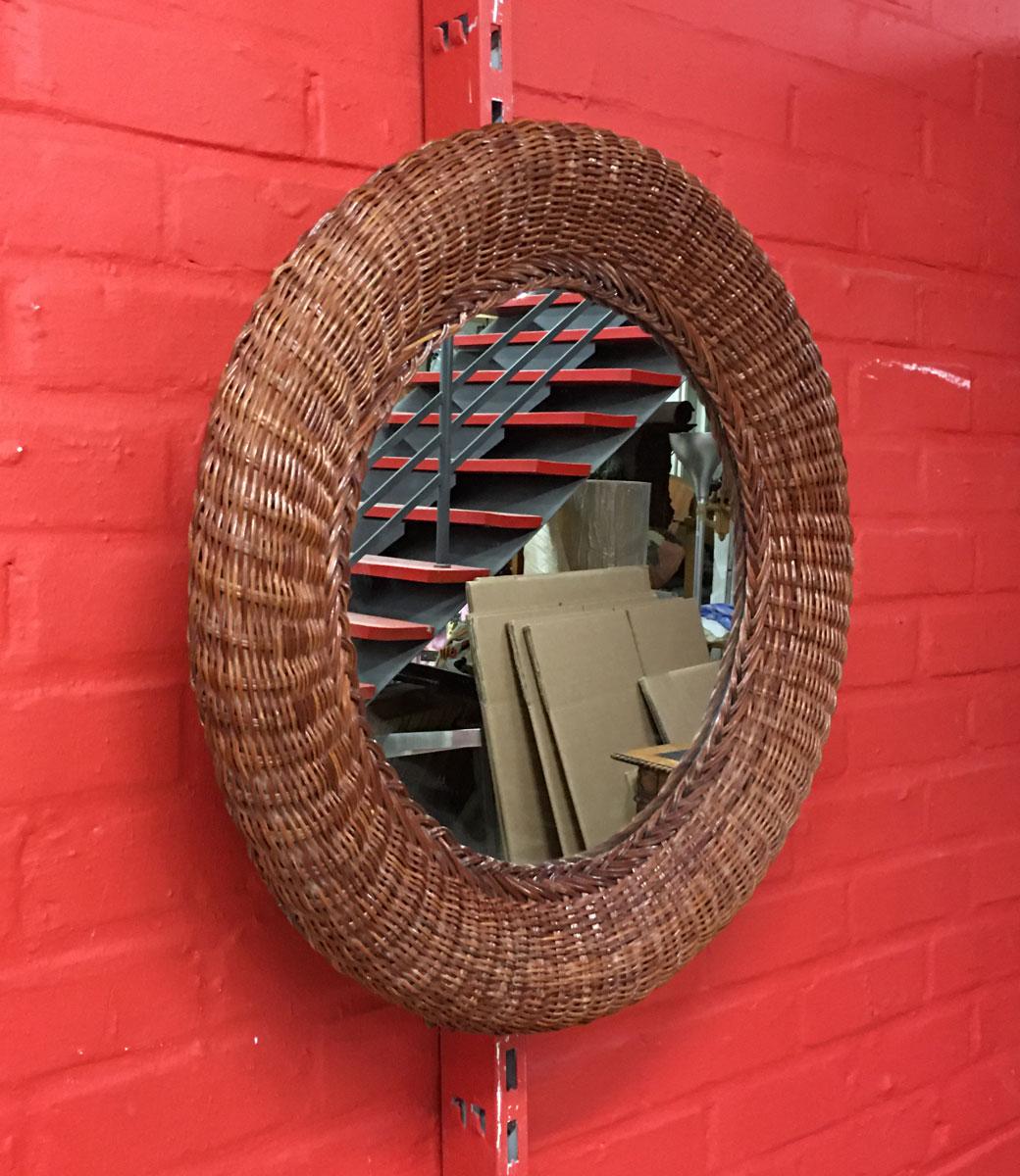 Mid-Century Modern Rattan Mirror, circa 1970 For Sale