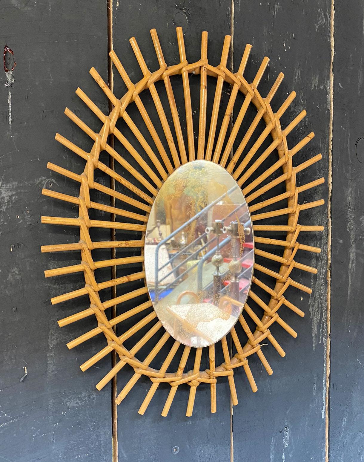 Mid-Century Modern Rattan Mirror, circa 1970 For Sale