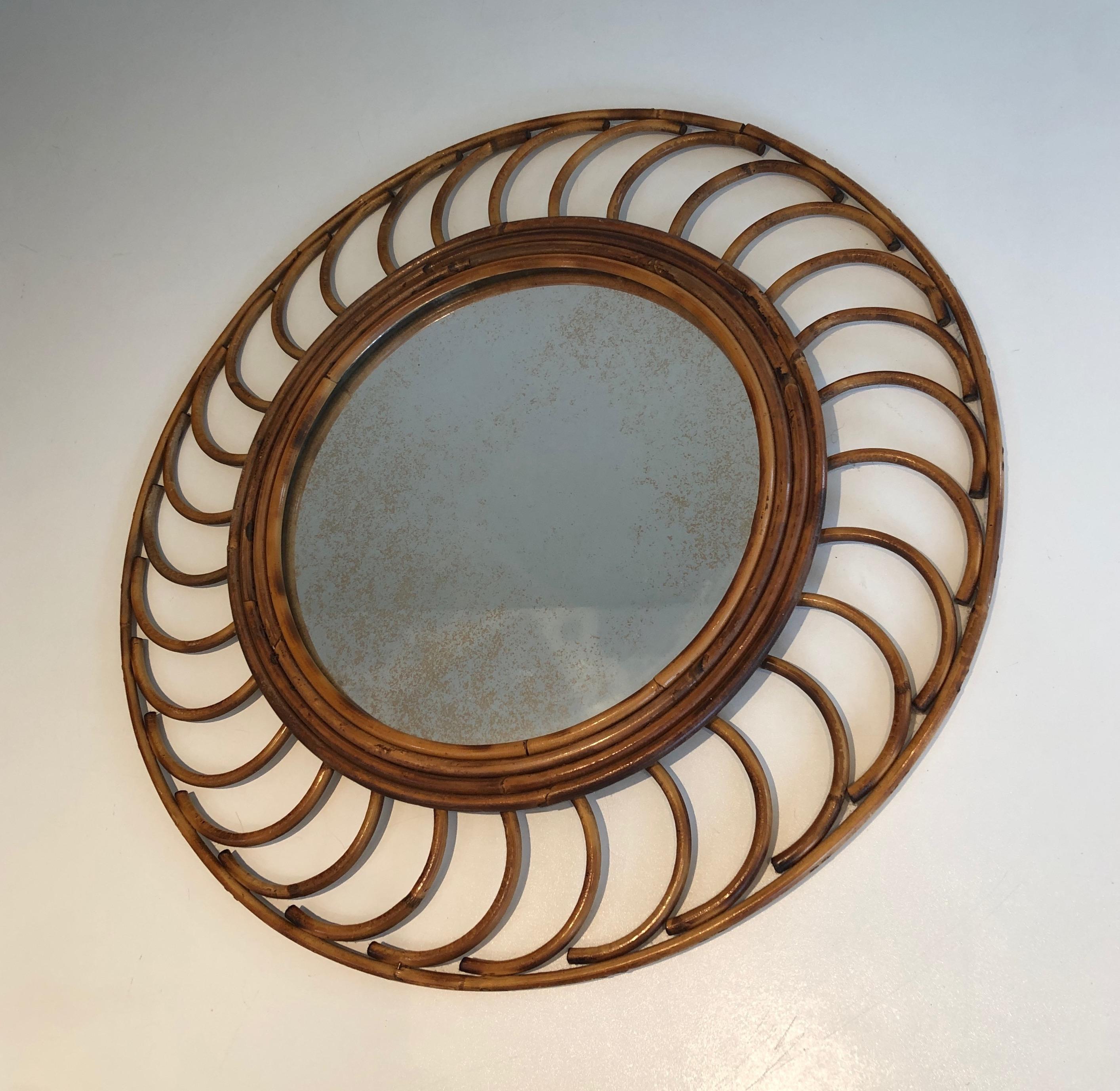 Late 20th Century Rattan Mirror. French Work, circa 1970 For Sale