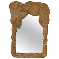Rattan Mirror Palm Tree Braided Leaf, France, 1980s