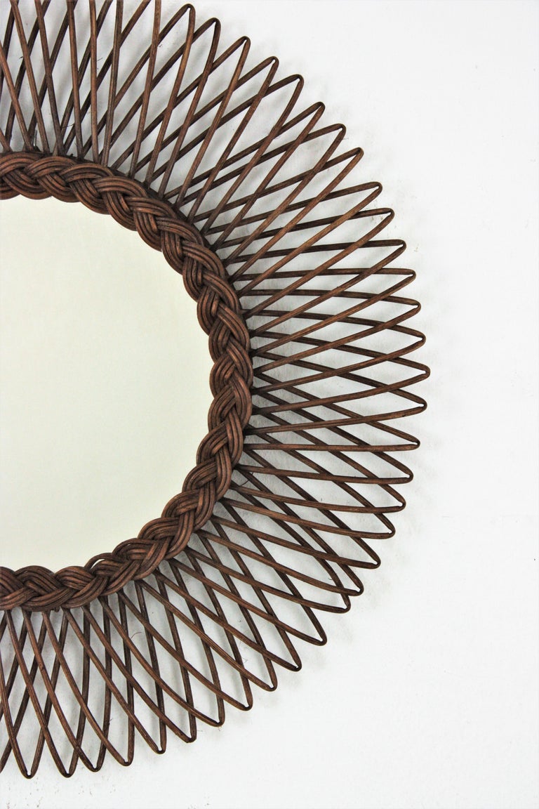 Rattan Mirror / Sunburst Braided Mirror For Sale at 1stDibs