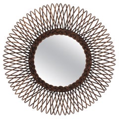 Vintage Rattan Mirror / Sunburst Braided Mirror