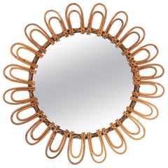 Rattan Mirror with Flower Shape, Midcentury Mediterranean Design, 1960s