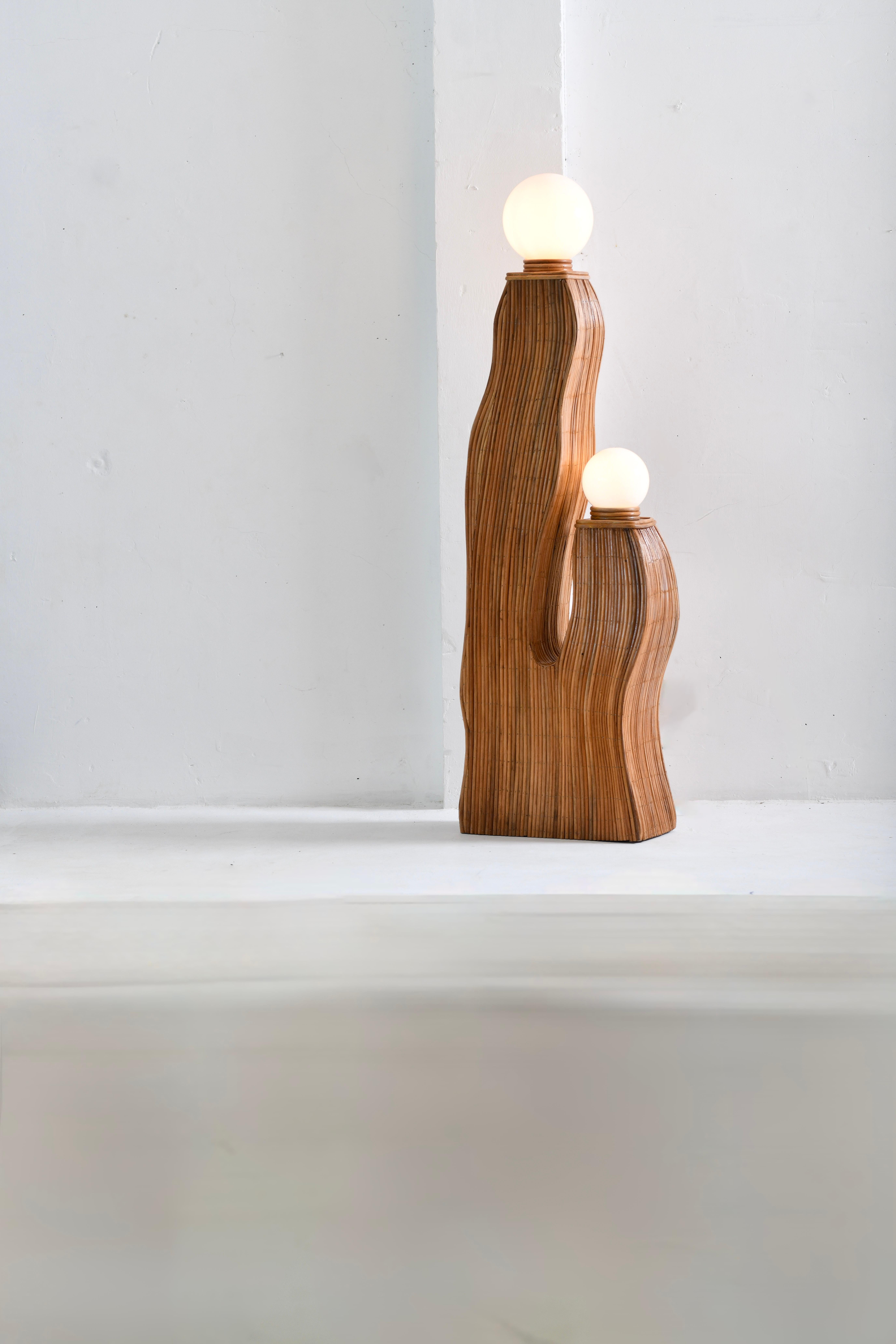 Lacquered Rattan Modern Bella, Floor Lamp For Sale
