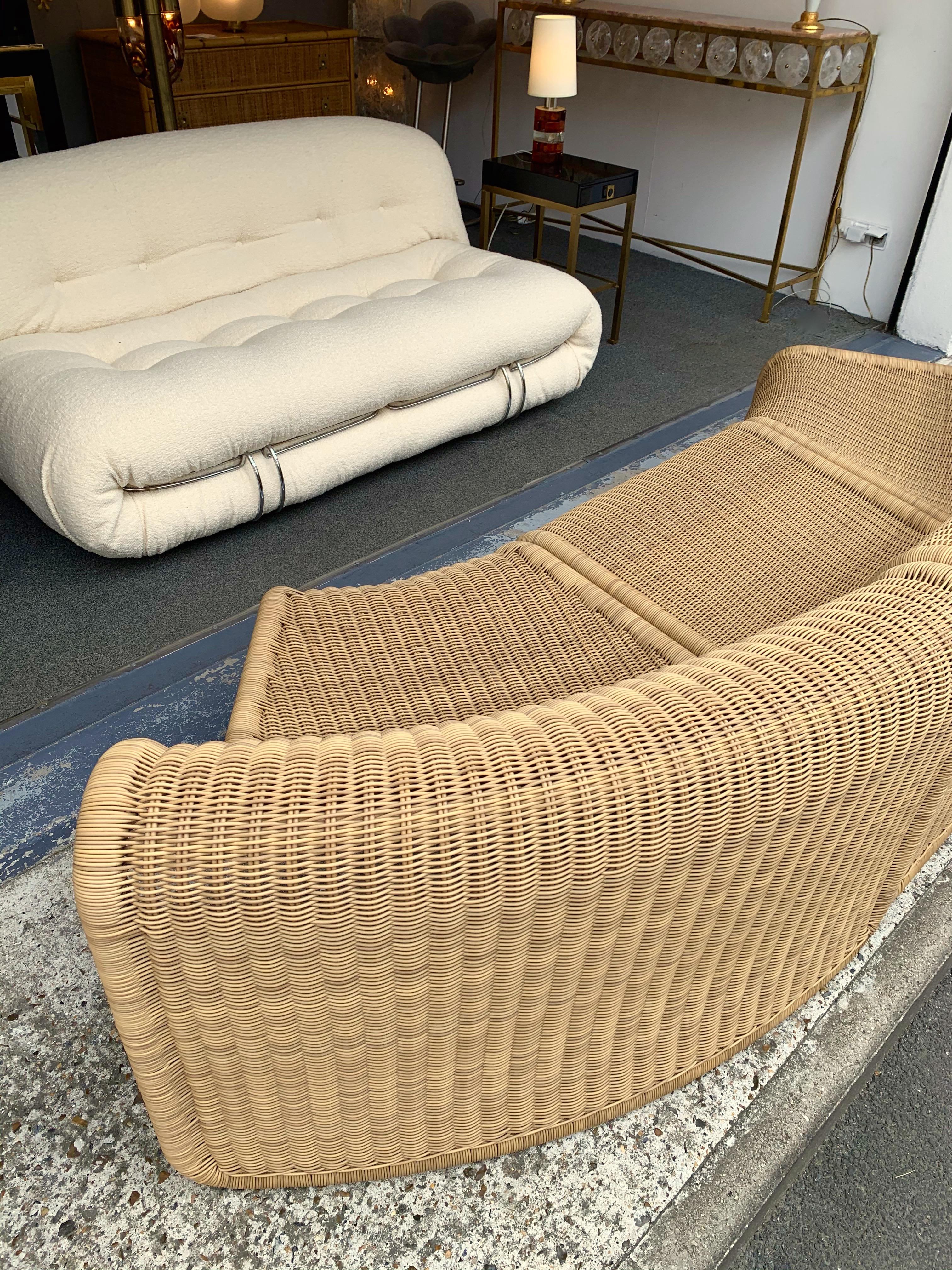 Rattan Modular Sofa Armchairs T3 by Tito Agnoli, Italy, 1970s In Good Condition In SAINT-OUEN, FR