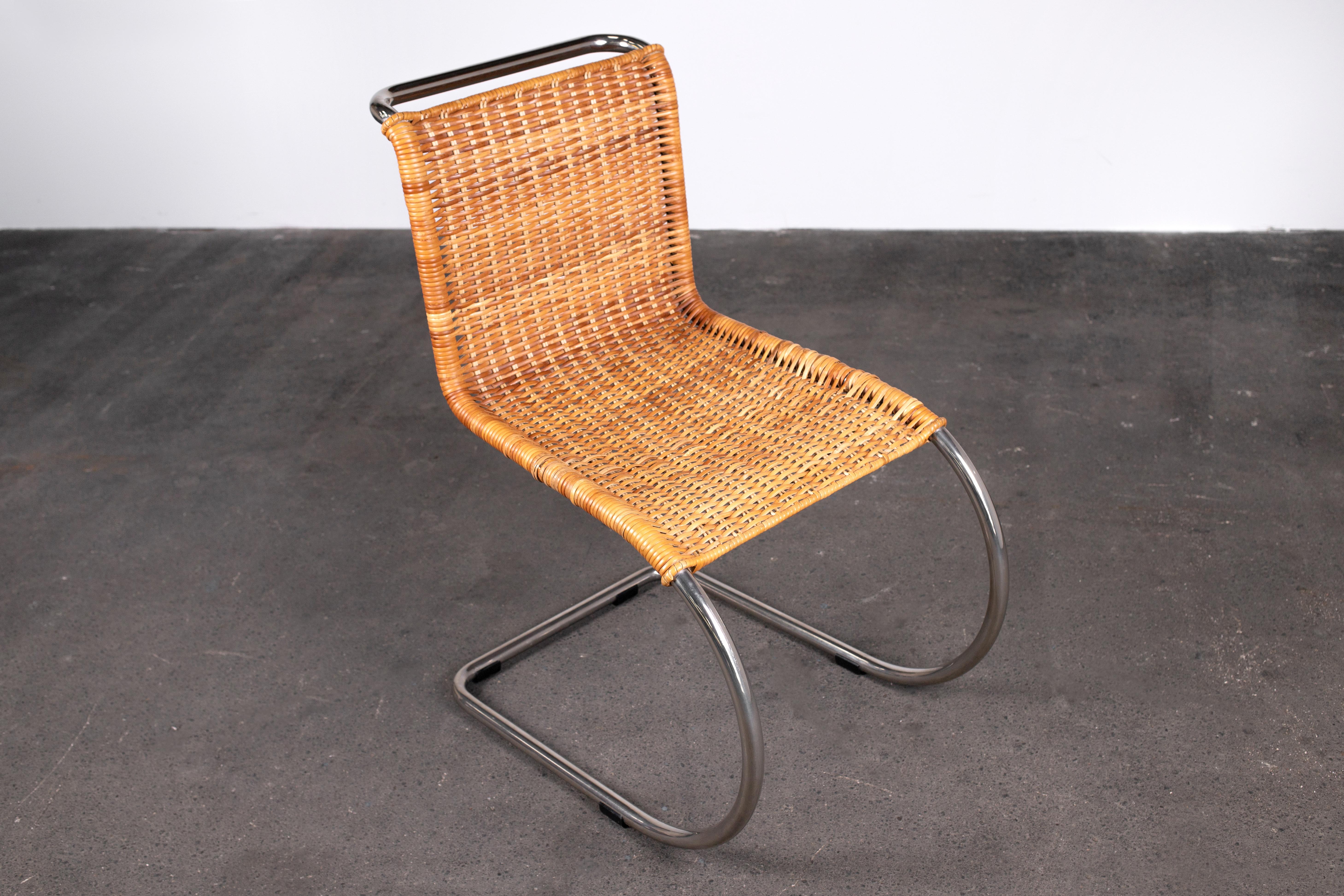Rattan MR Chair by Mies Van Der Rohe, Rare Elegant Tecta Variant For Sale 2