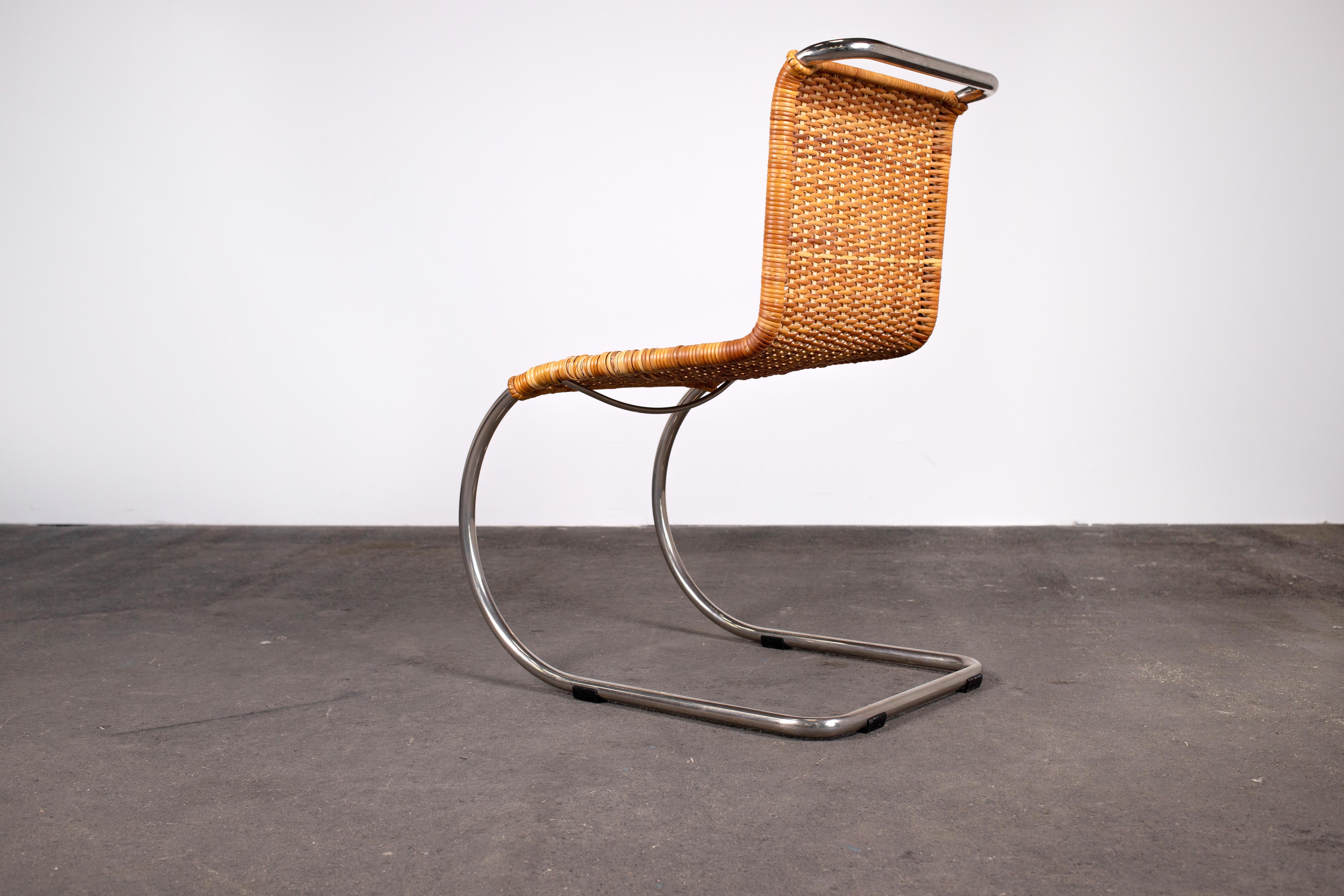 German Rattan MR Chair by Mies Van Der Rohe, Rare Elegant Tecta Variant For Sale