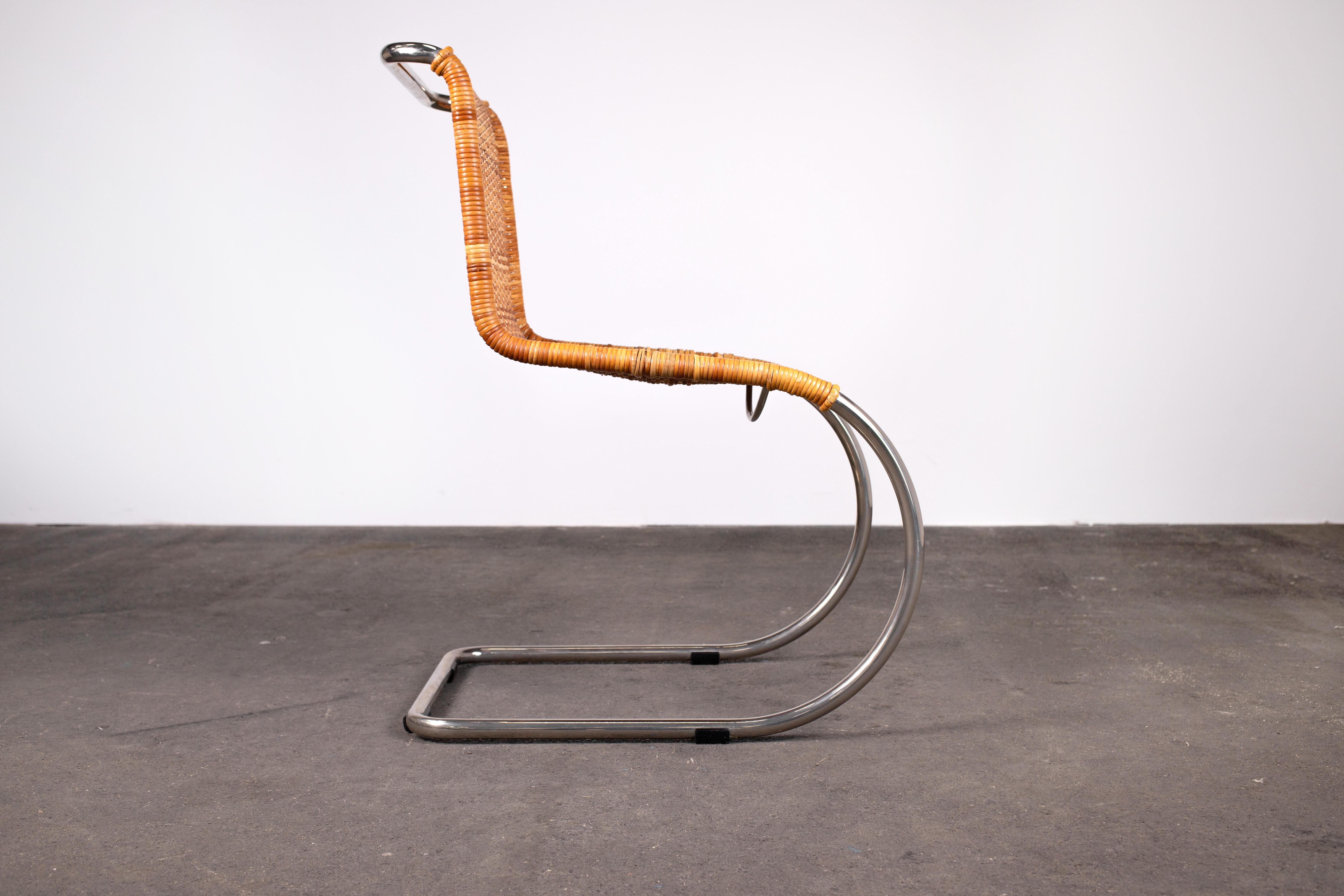 Metal Rattan MR Chair by Mies Van Der Rohe, Rare Elegant Tecta Variant For Sale