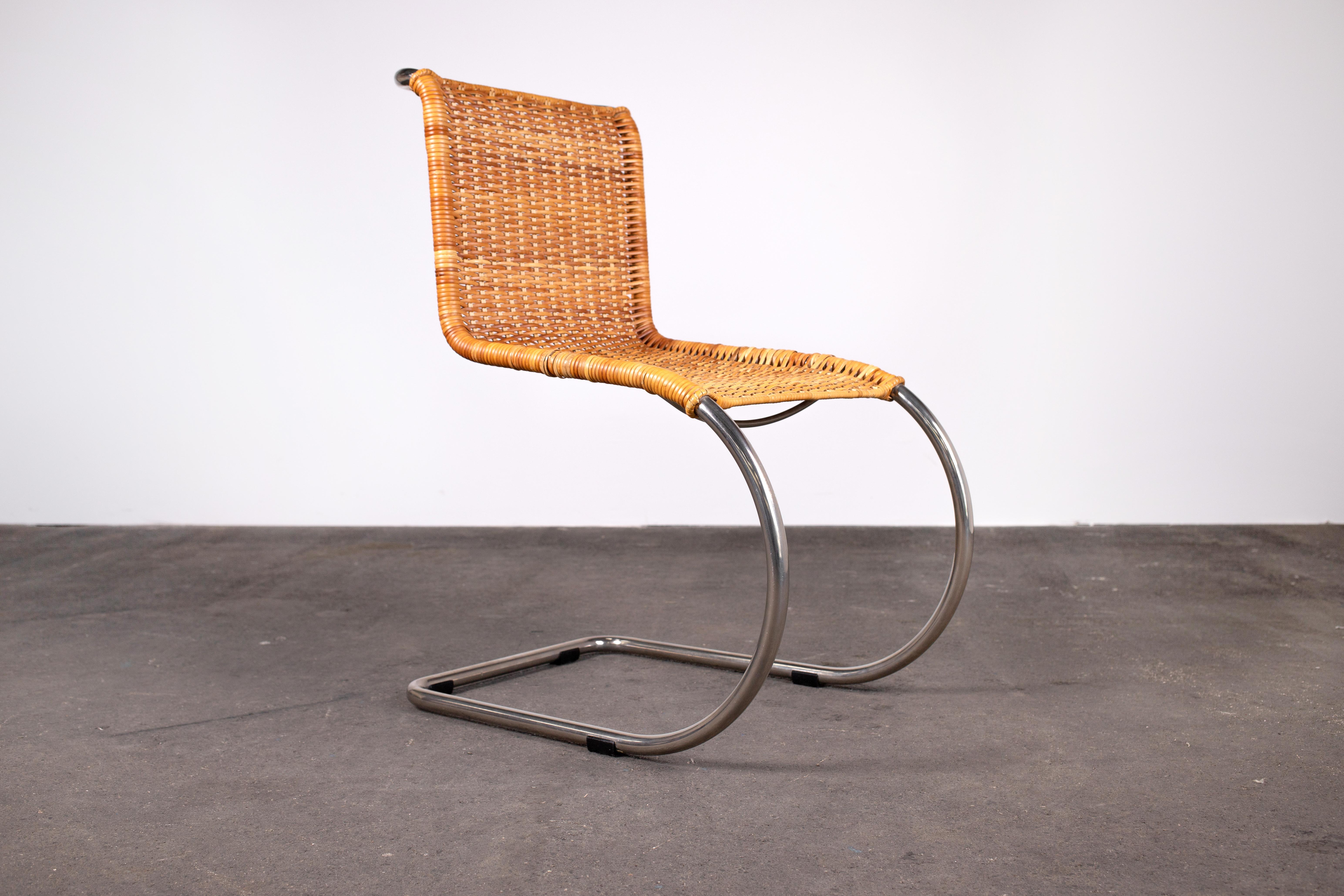 Rattan MR Chair by Mies Van Der Rohe, Rare Elegant Tecta Variant For Sale 1