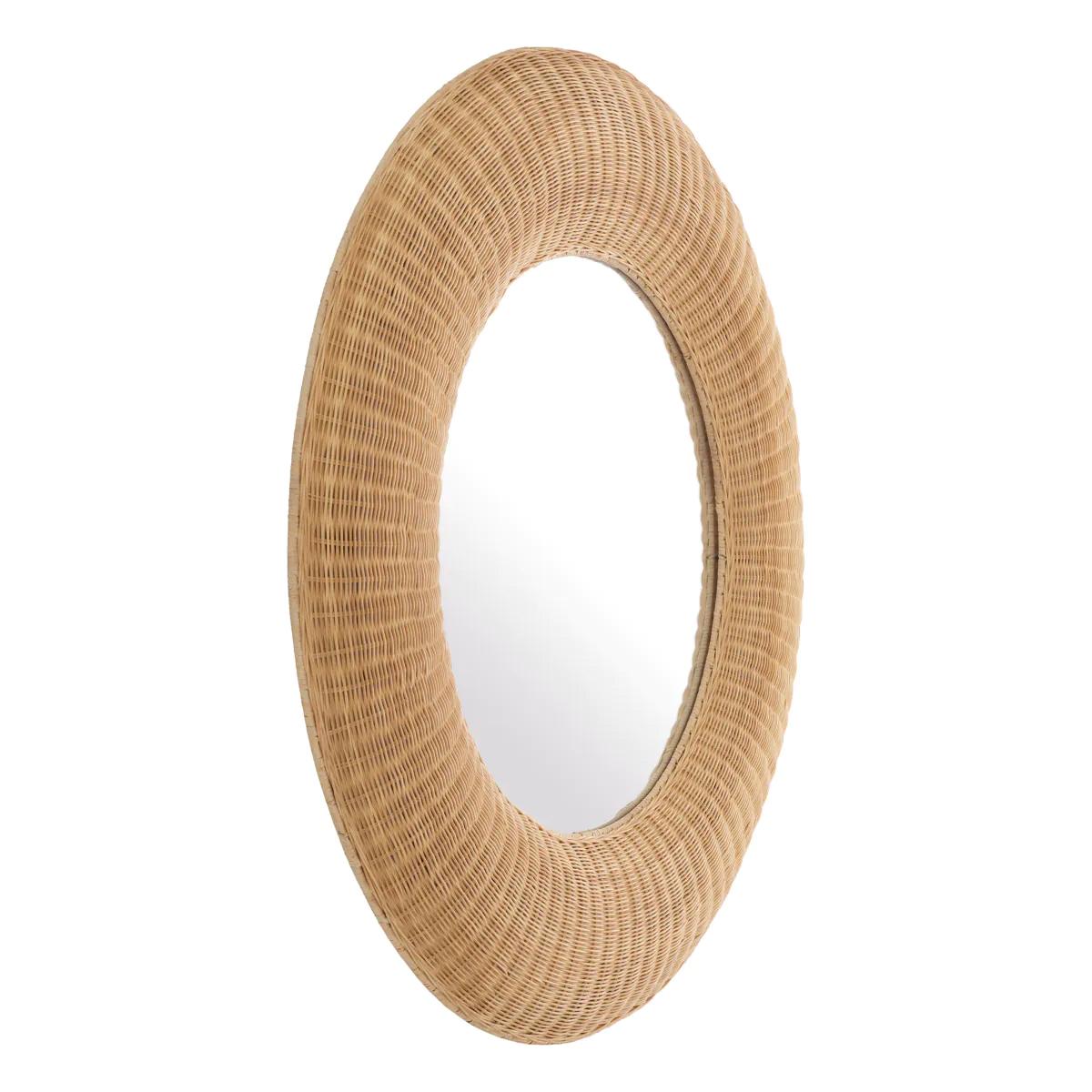 Indian Rattan Natural Round Mirror For Sale