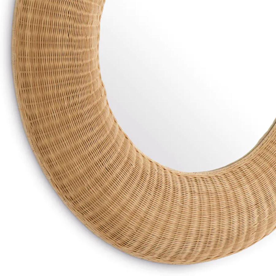 Hand-Crafted Rattan Natural Round Mirror For Sale
