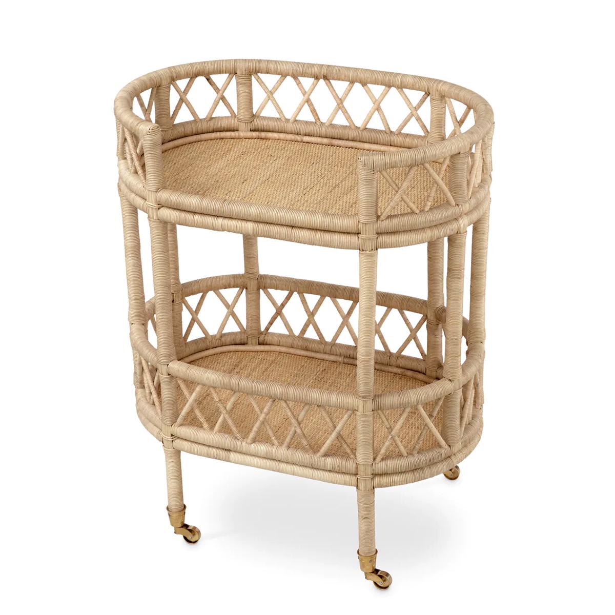 Trolley Rattan Natural with all structure in 
iron covered with rattan in natural color, with 
4 castors in vintage brass finish.