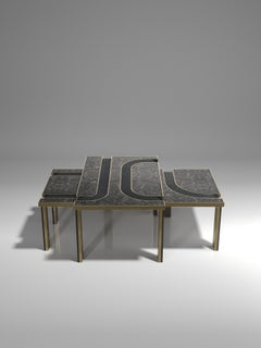 Rattan Nesting Coffee Tables with Quartz and Brass Inlay by R&Y Augousti