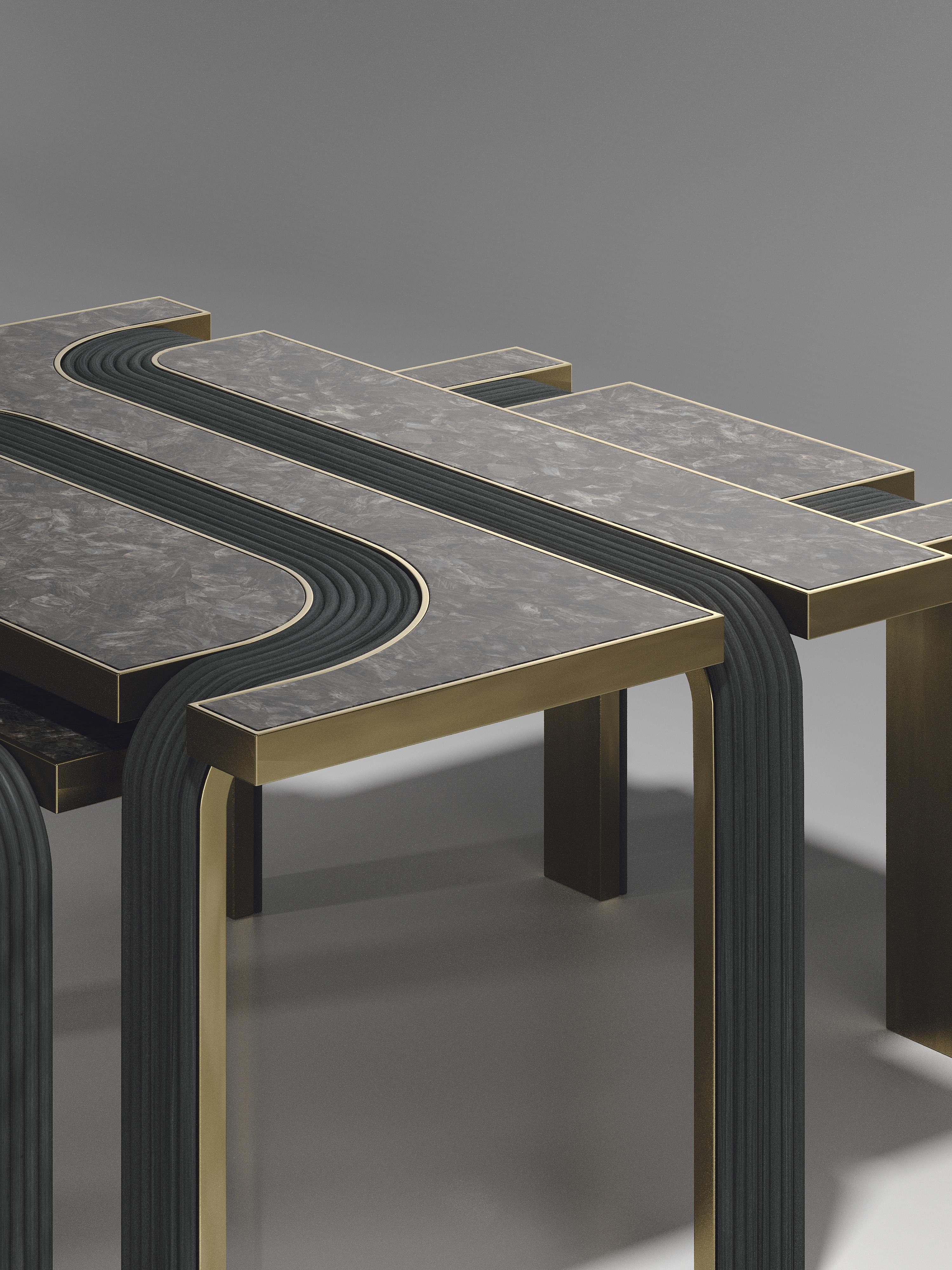 Rattan Nesting Coffee Tables with Quartz and Brass Inlay by R&Y Augousti In New Condition For Sale In New York, NY