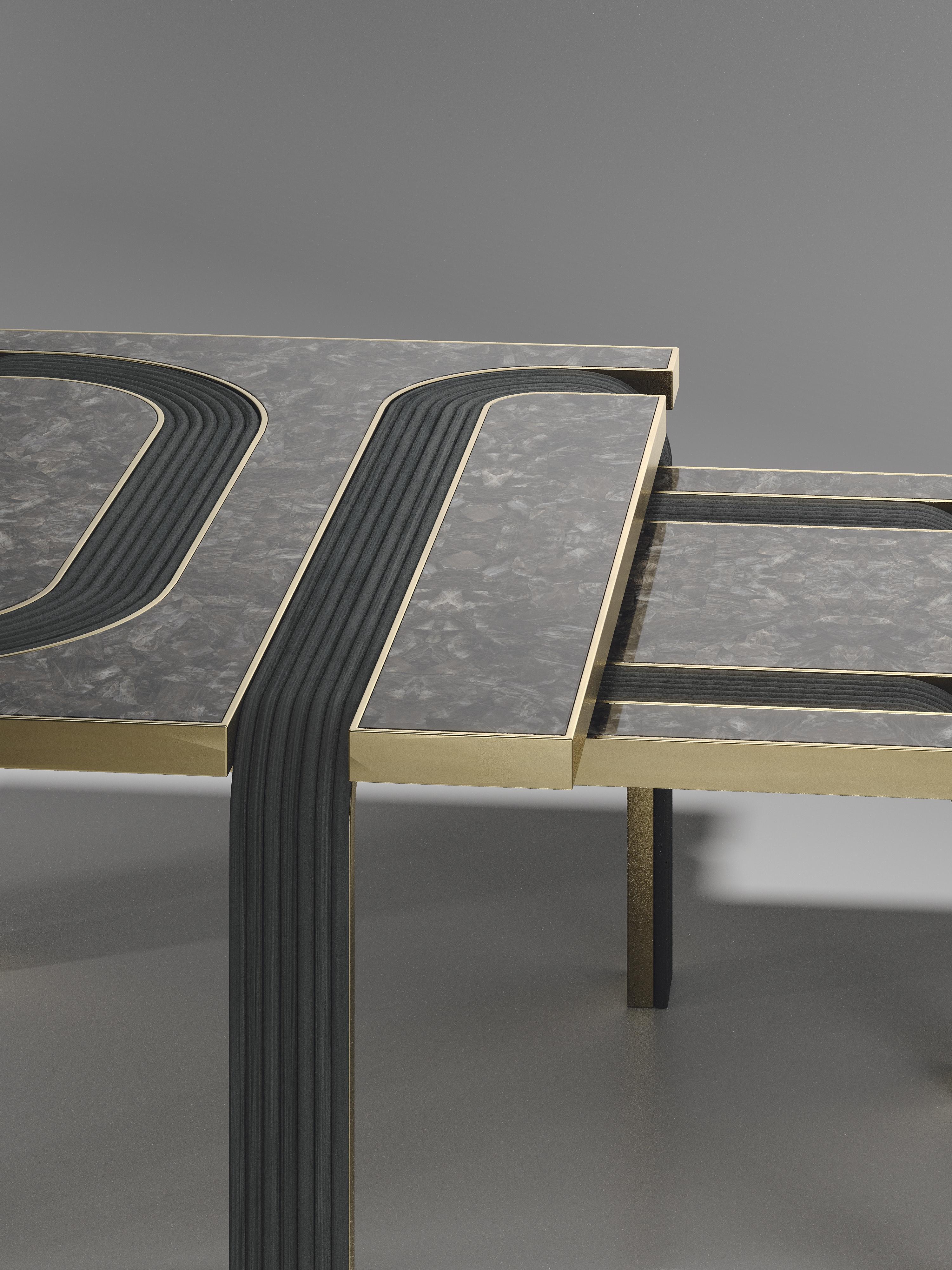 Contemporary Rattan Nesting Coffee Tables with Quartz and Brass Inlay by R&Y Augousti For Sale