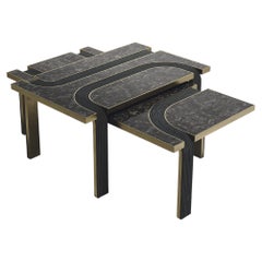 Rattan Nesting Coffee Tables with Quartz and Brass Inlay by R&Y Augousti
