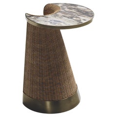 Rattan Nesting Side Table with Patagonia and Brass Inlay by R&Y Augousti